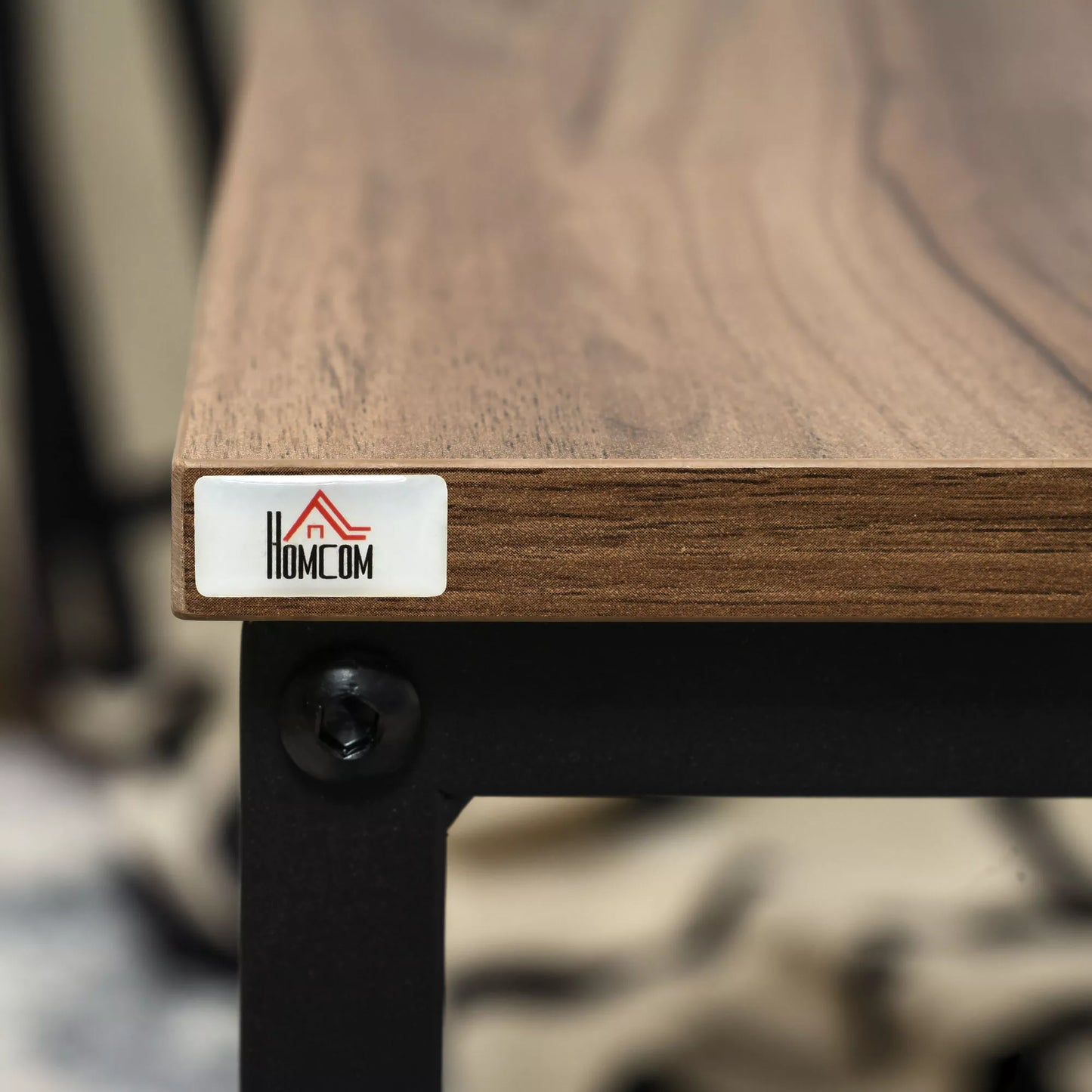 2 šoninių staliukų komplektas, industrinio dizaino, juodo plieno rėmas, medienos imitacijos stalviršis