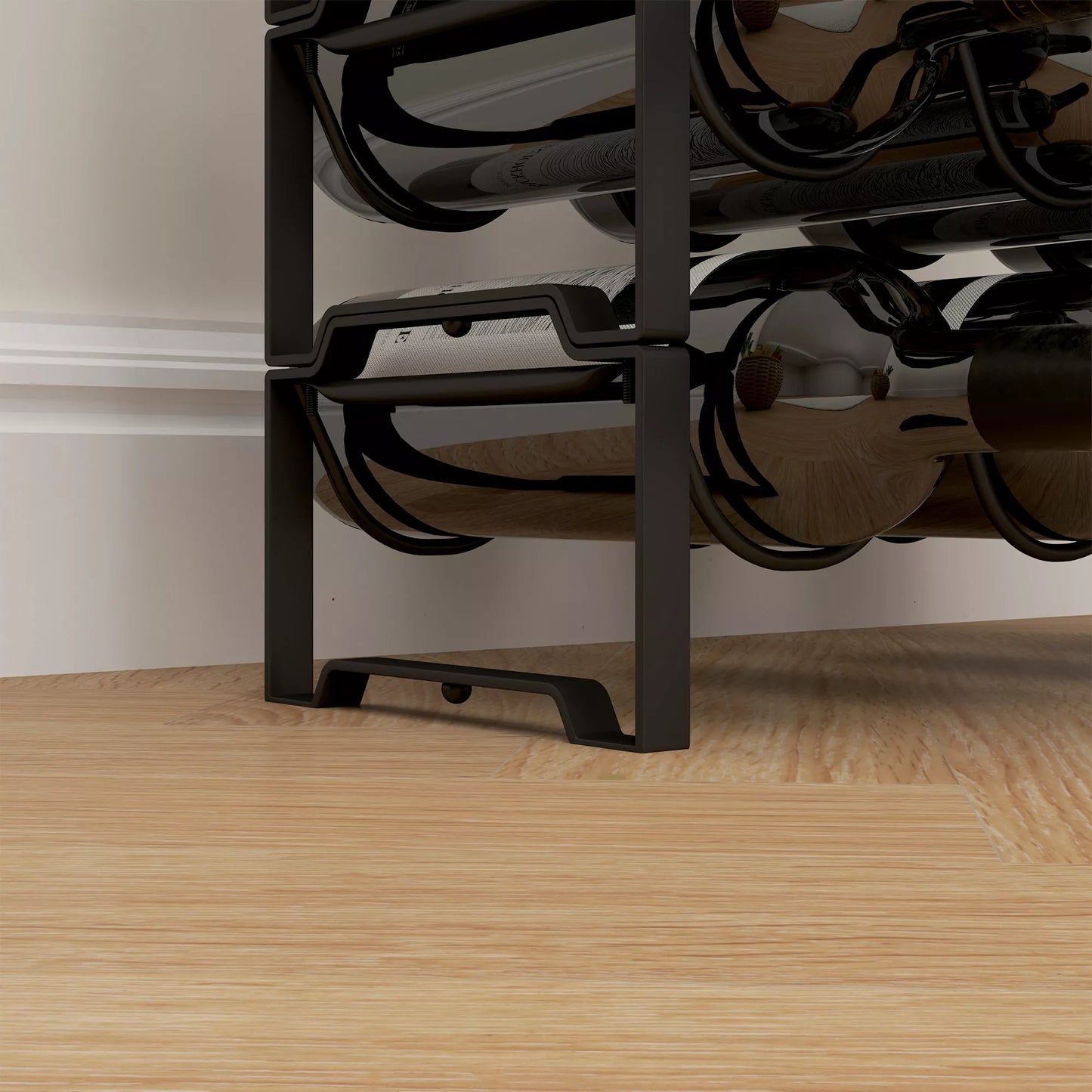 4 pakopų laisvai pastatomas vyno stovas 16 vyno buteliams, metalinis, juodas