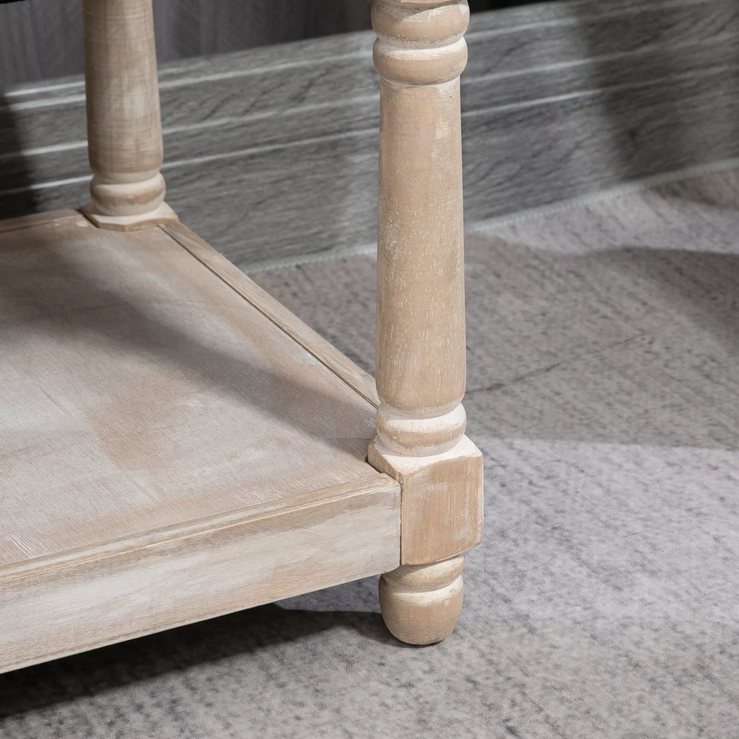 Suolas su daiktadėže, vintažinio dizaino, dekoruotas sagomis, iš gummedžio medienos, 115x40x48cm, pilkos spalvos