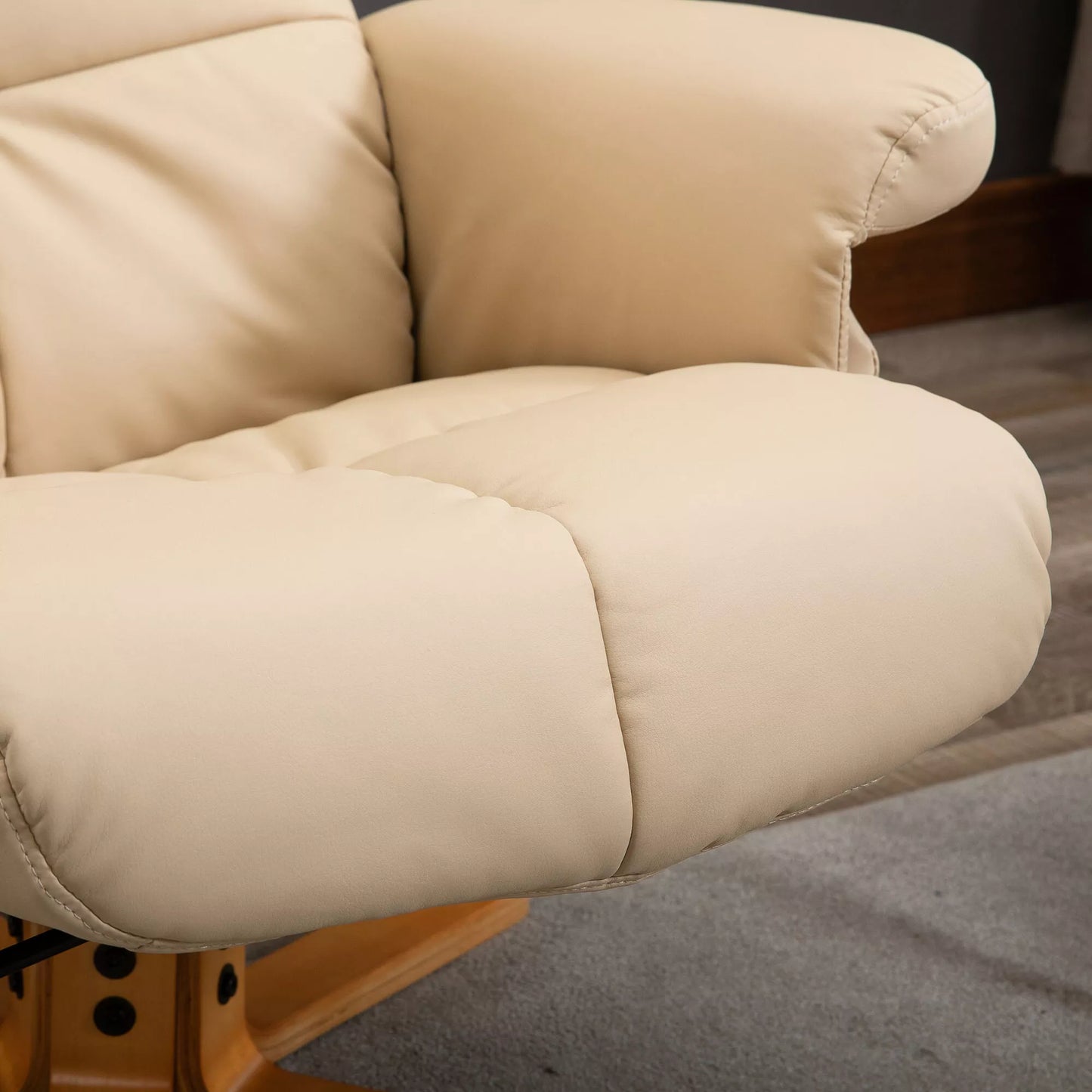 Atlošiamas masažinis fotelis su pakoja, daiktadėže, gulėjimo funkcija, TV fotelis su masažo funkcija, atlošiamas iki 145°, poliesteris, kreminės baltos spalvos, 80 x 86 x 99 cm