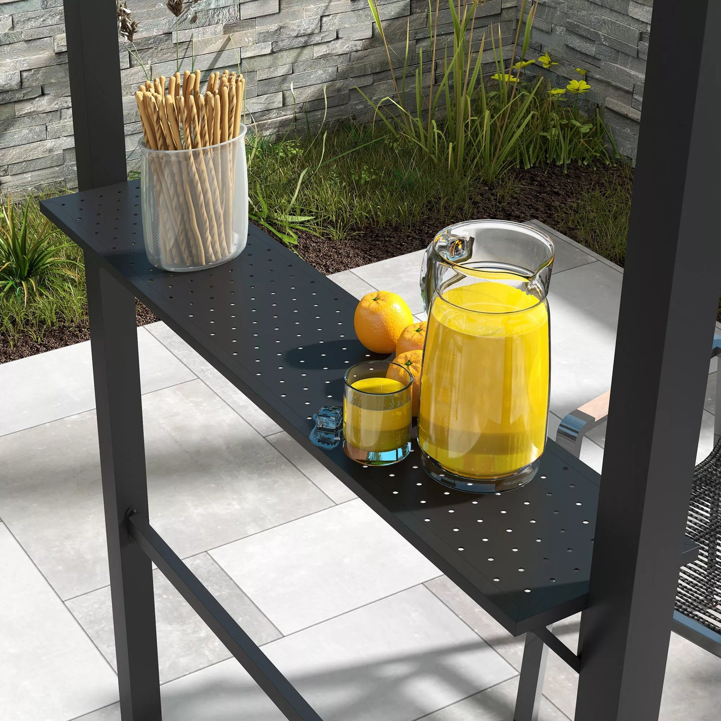 Grilio pavėsinė, 2 šoninės lentynos, kabliukai, plieninis rėmas, 1,1 x 2,3 m, chaki