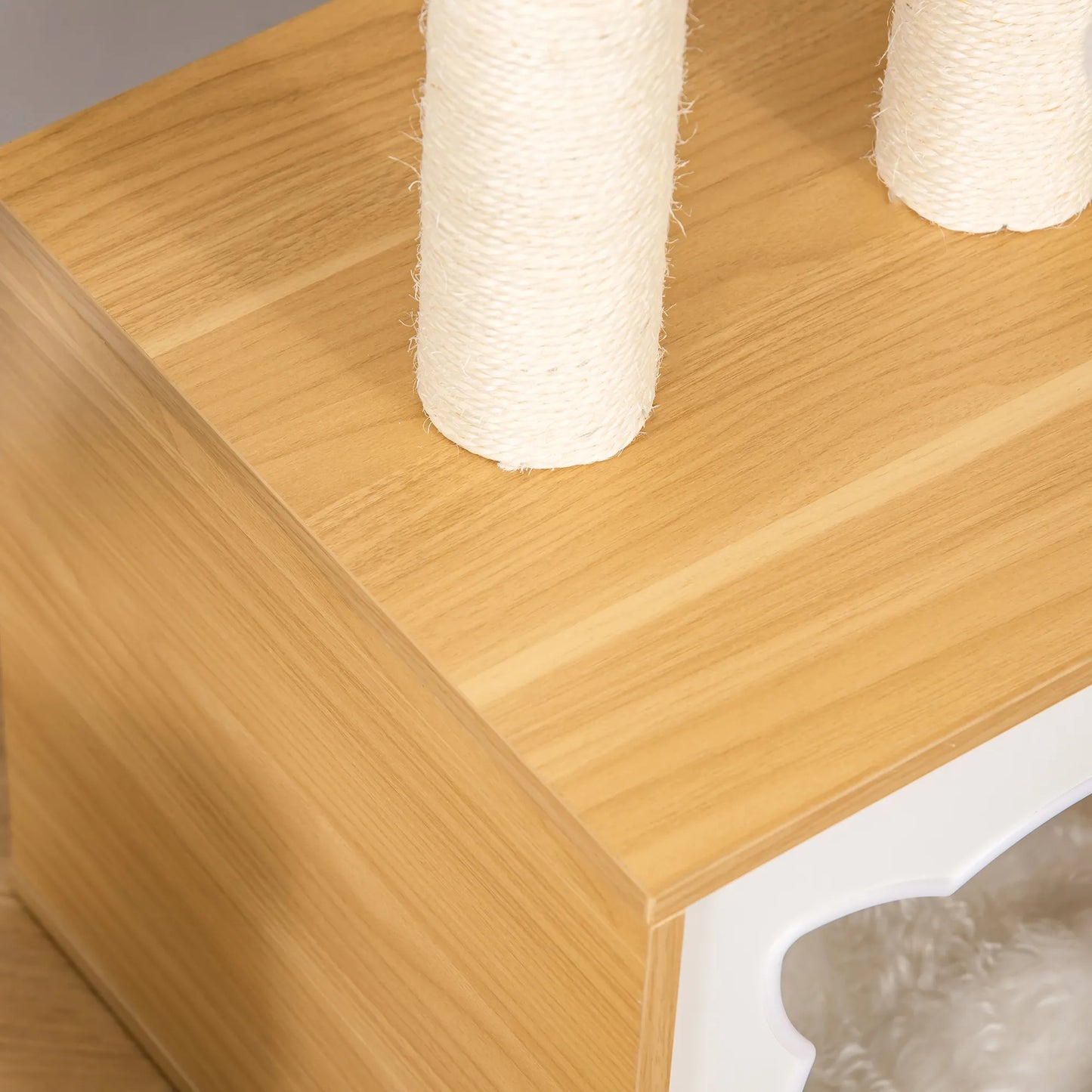 Kačių namelis su 2 minkštomis pagalvėlėmis, kačių medis su guoliu katėms, žaislinis kamuoliukas, namelis katėms, natūralus sizalis 35 x 35 x 81 cm