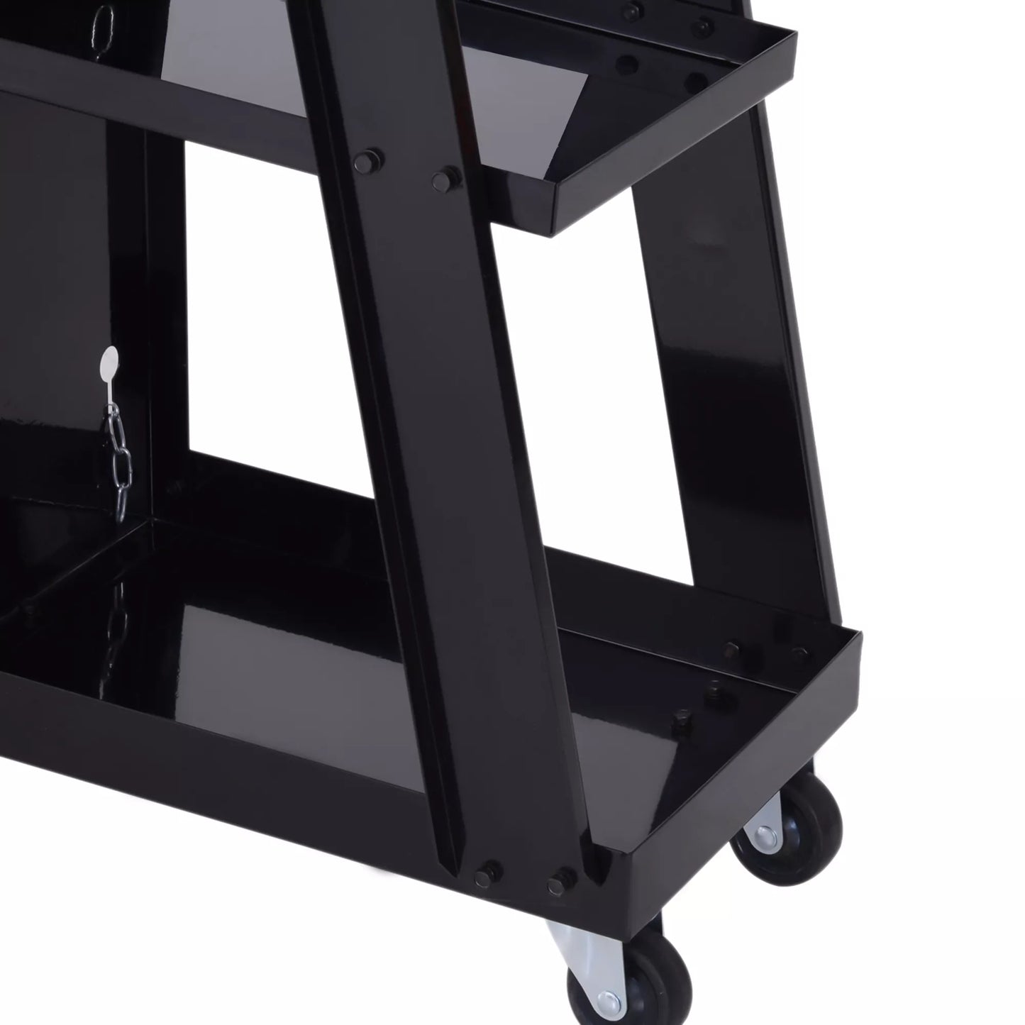 Suvirinimo vežimėlis, 3 lentynos, saugos grandinėlė, 4 ratai, plienas, 71 x 39 x 70cm, juodas