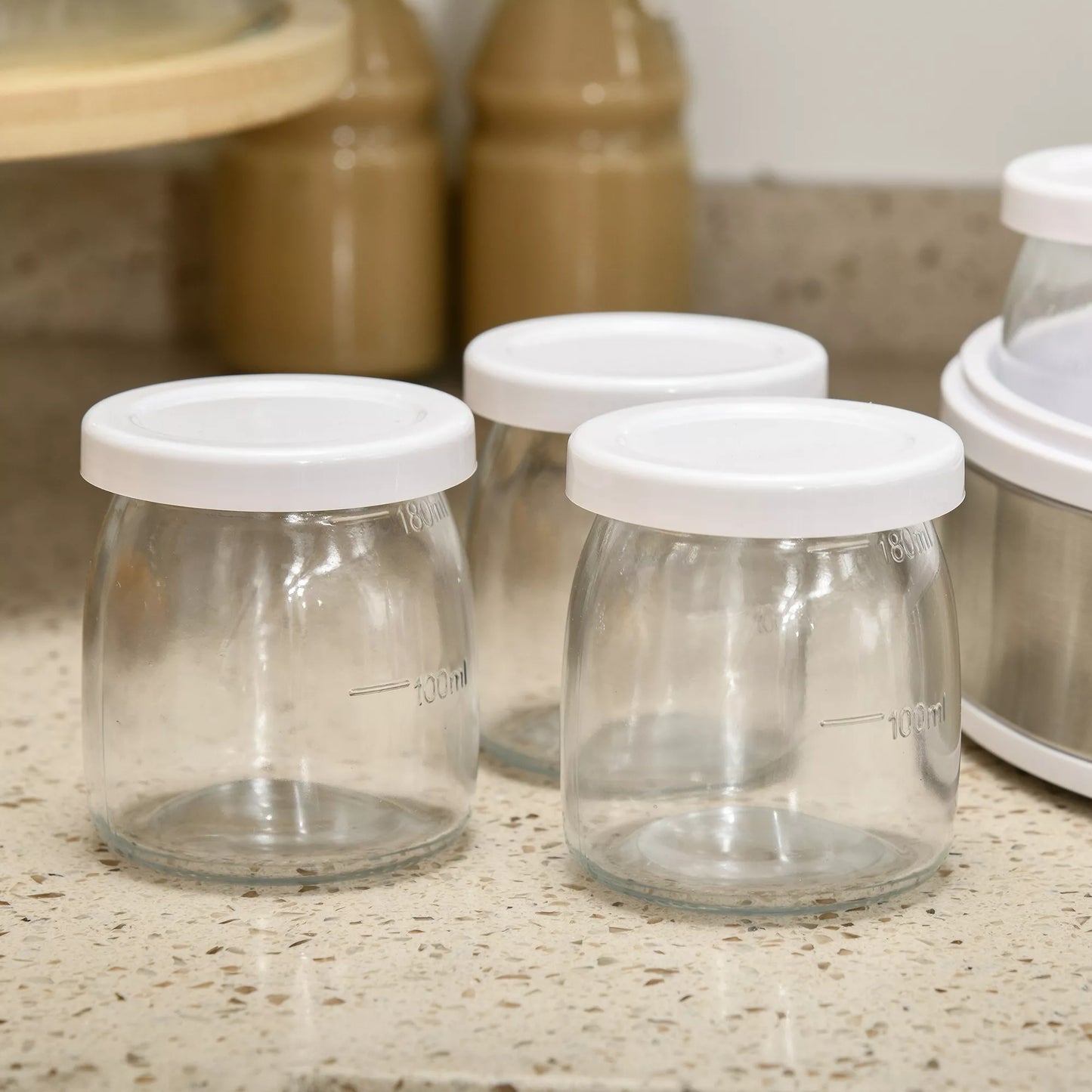 Jogurto gaminimo aparatas, su 7 stiklainiais, nerūdijančio plieno, 24 cm x 24 cm x 13 cm, sidabro + balta