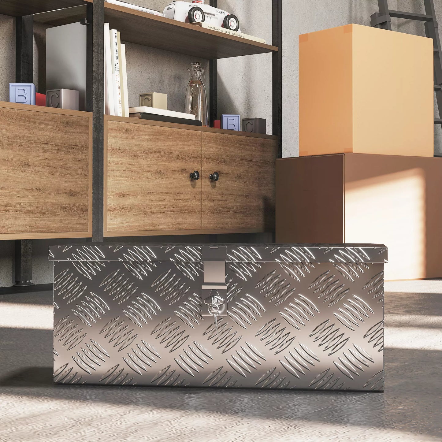 Aliuminio įrankių laikymo dėžė su užraktu ir raktais, 50 x 15,5 x 20,5 cm