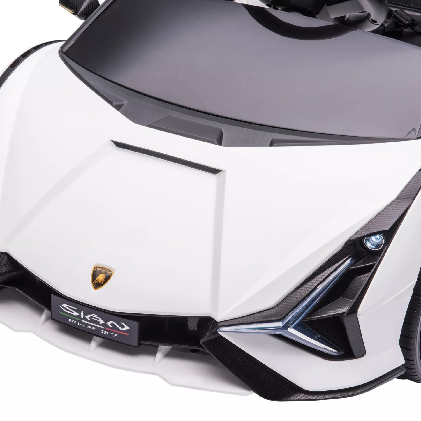 Vaikškas elektromobilis 12V Lamborghini SIAN SUV, 2 važiavimo režimai, su nuotolinio valdymo pulteliu, MP3/USB muzika, šviesomis, 37–60 mėn., Metallic balta, 108 x 62 x 40 cm
