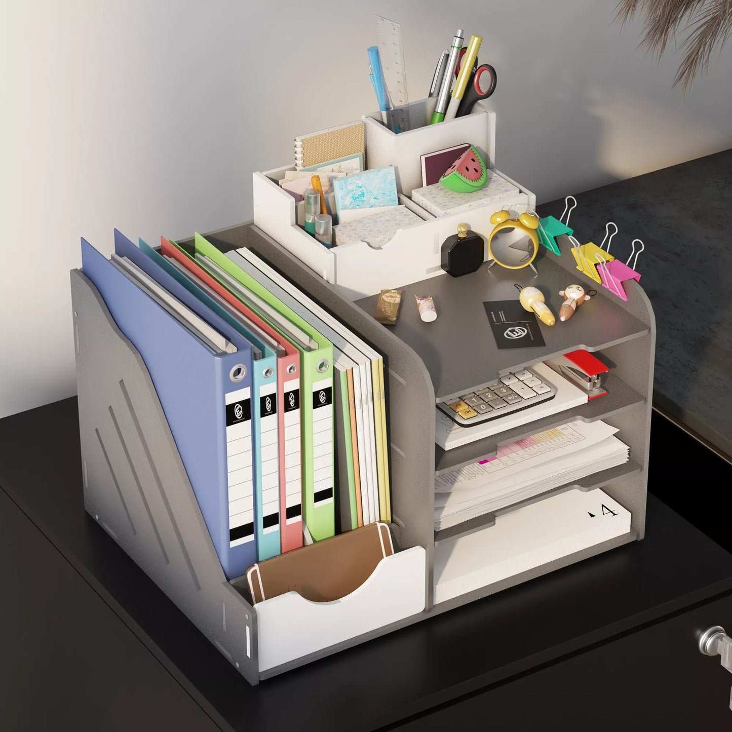 Ratinis dokumentų spintos konteineris, 2 stalčiai, užrakinamas, su ratukais, 37 cm x 43,5 cm x 67,5 cm, Juodas