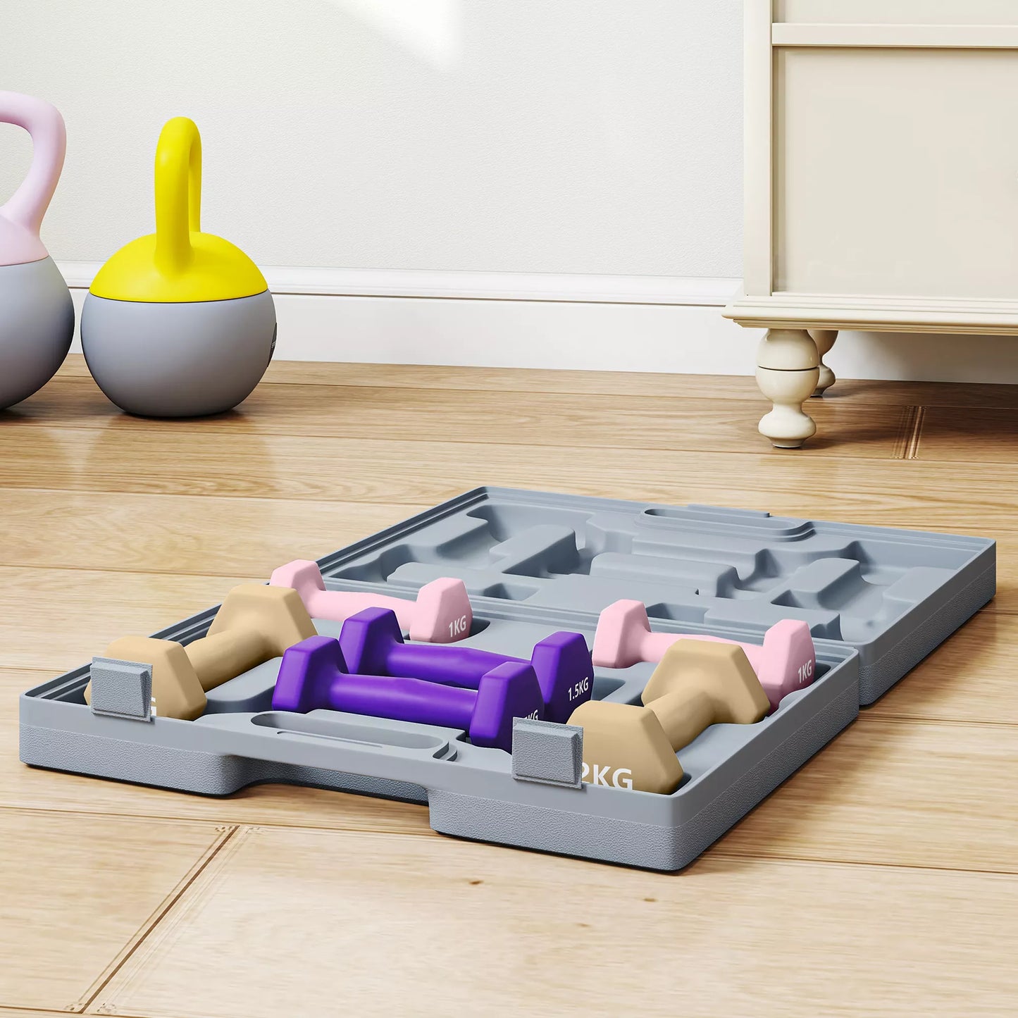 Hantelių rinkinys, 6 vnt. rinkinys hantelių su svoriais, plieninių rankinių hantelių rinkinys, 1 kg, 1,5 kg, 2 kg