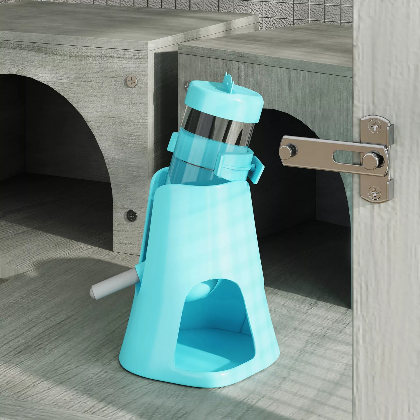 4 pakopų medinis žiurkėno narvas, su nameliais, supynėmis, maisto dubenėliais, rampomis, ratukais, 65 x 45 x 109 cm, pilkos spalvos