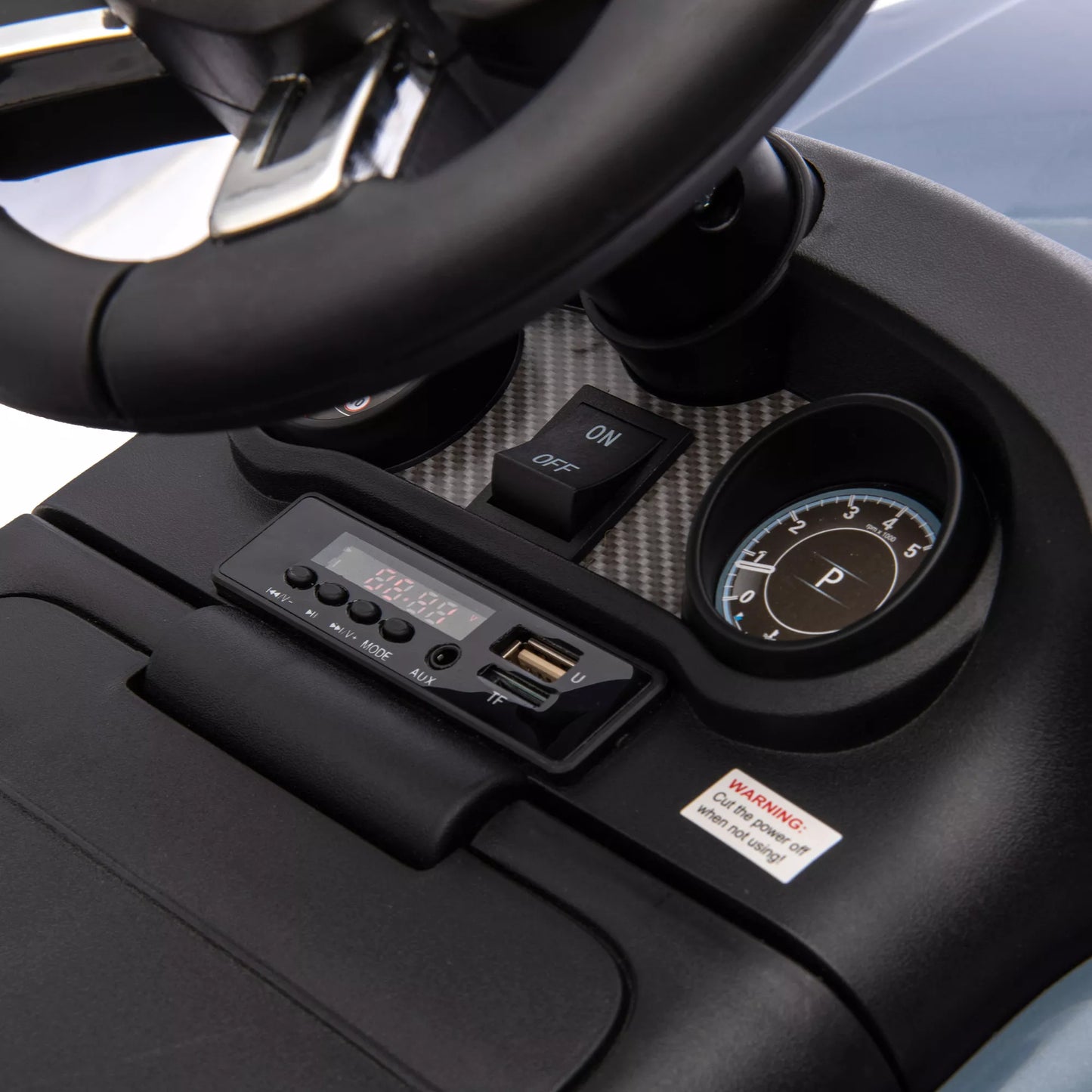 Elektrinis vaikiškas automobilis 6V, Land Rover, važiavimo/stumdomasis režimas, priekiniai žibintai, muzika, šviesiai mėlynas