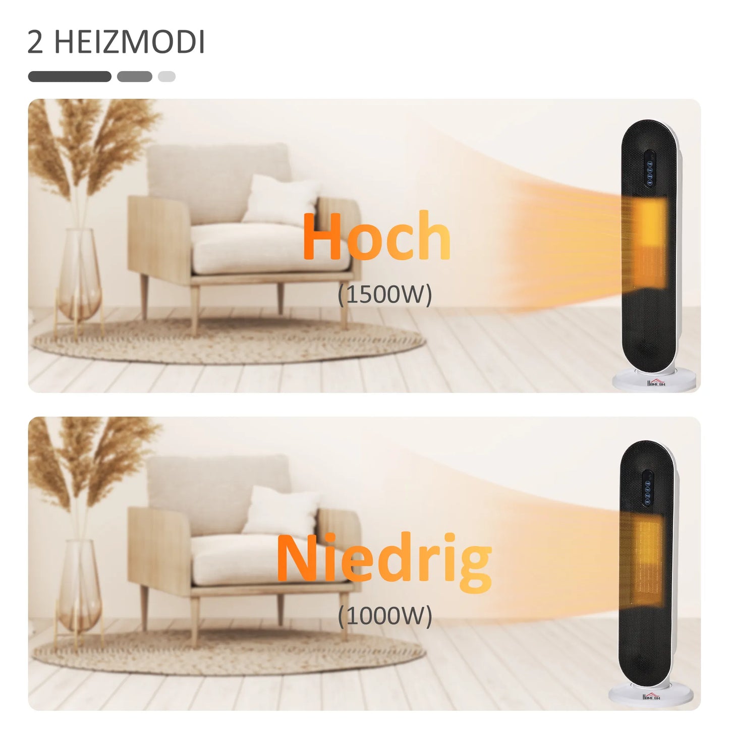 Elektrinis šildytuvas su ventiliatoriumi, 24 valandų laikmatis, 2000W, 2 režimai, osciliacija, metalinis, baltas + juodas