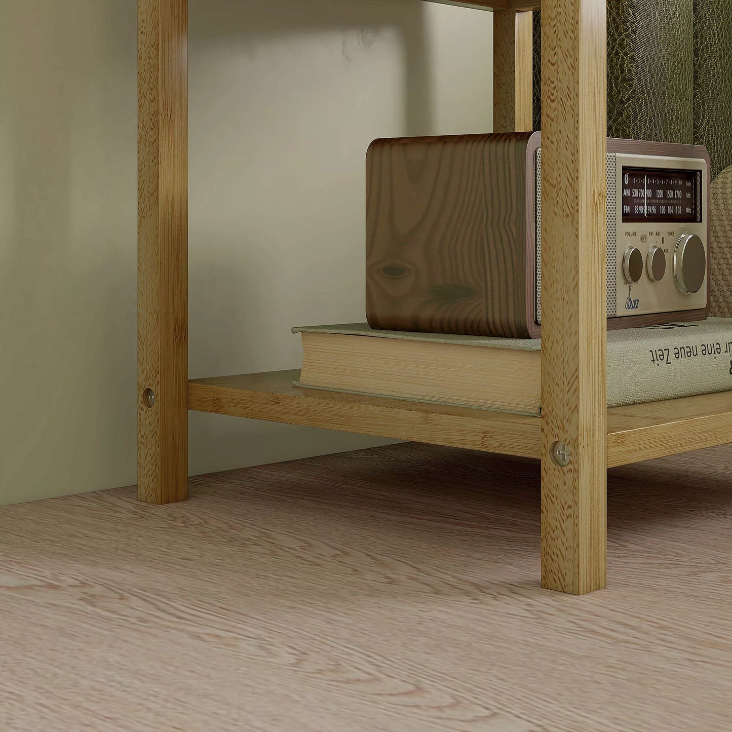 Naktinis staliukas, 2 vnt. rinkinys, Skandi dizainas, bambukas, 2 stalčiai ir lentynėlė, 40x34x60 cm