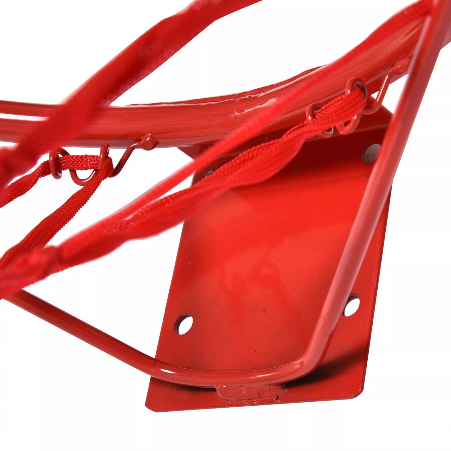 Krepšinio lankas, skirtas naudoti patalpose ir lauke, su Ø46 cm krepšiu ir tinkleliu, montuojamas prie sienos, krepšinio lenta suaugusiems, raudonos, mėlynos ir baltos spalvų.