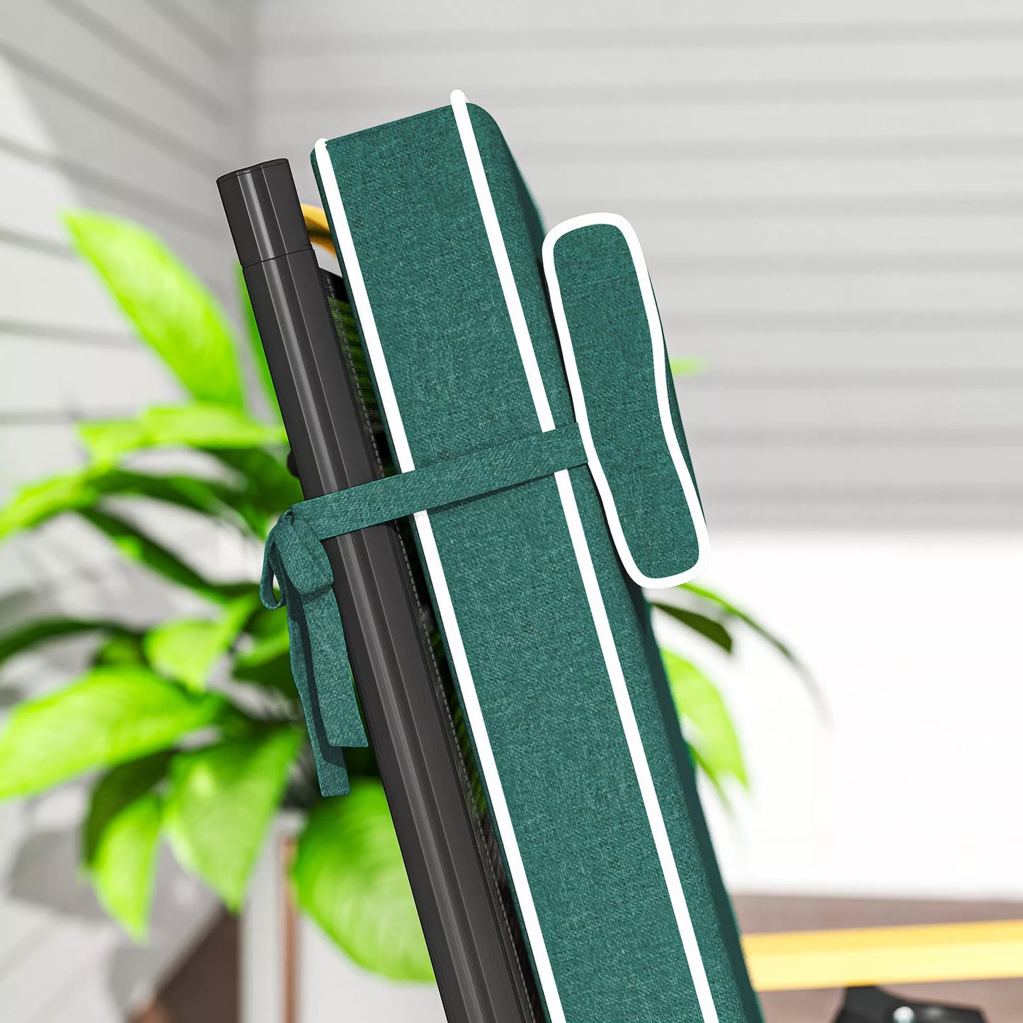 Sėdimoji pagalvėlė 120 x 47 x 9,5 cm, atstumianti vandenį, su juostelėmis, atrama galvai, UPF50+ žalia