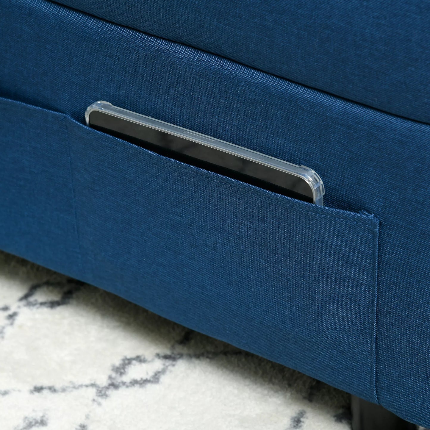 3in1 sulankstomas krėslas su šonine kišene, svečių lova su pagalve, reguliuojamu atlošu, lovos kėdė su ratukais, mėlynos spalvos