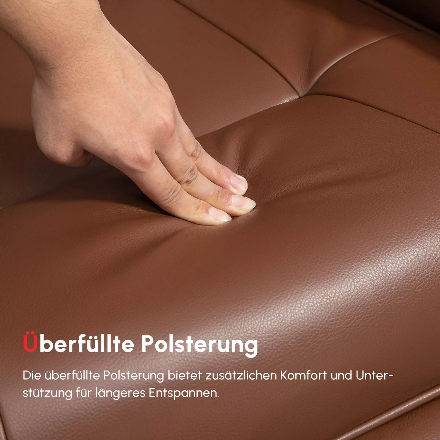 Relaksinis krėslas, 145° atlošiamas, su reguliuojama kojų atrama, dirbtinė oda, 360° pasukamas, iki 120 kg, rudas