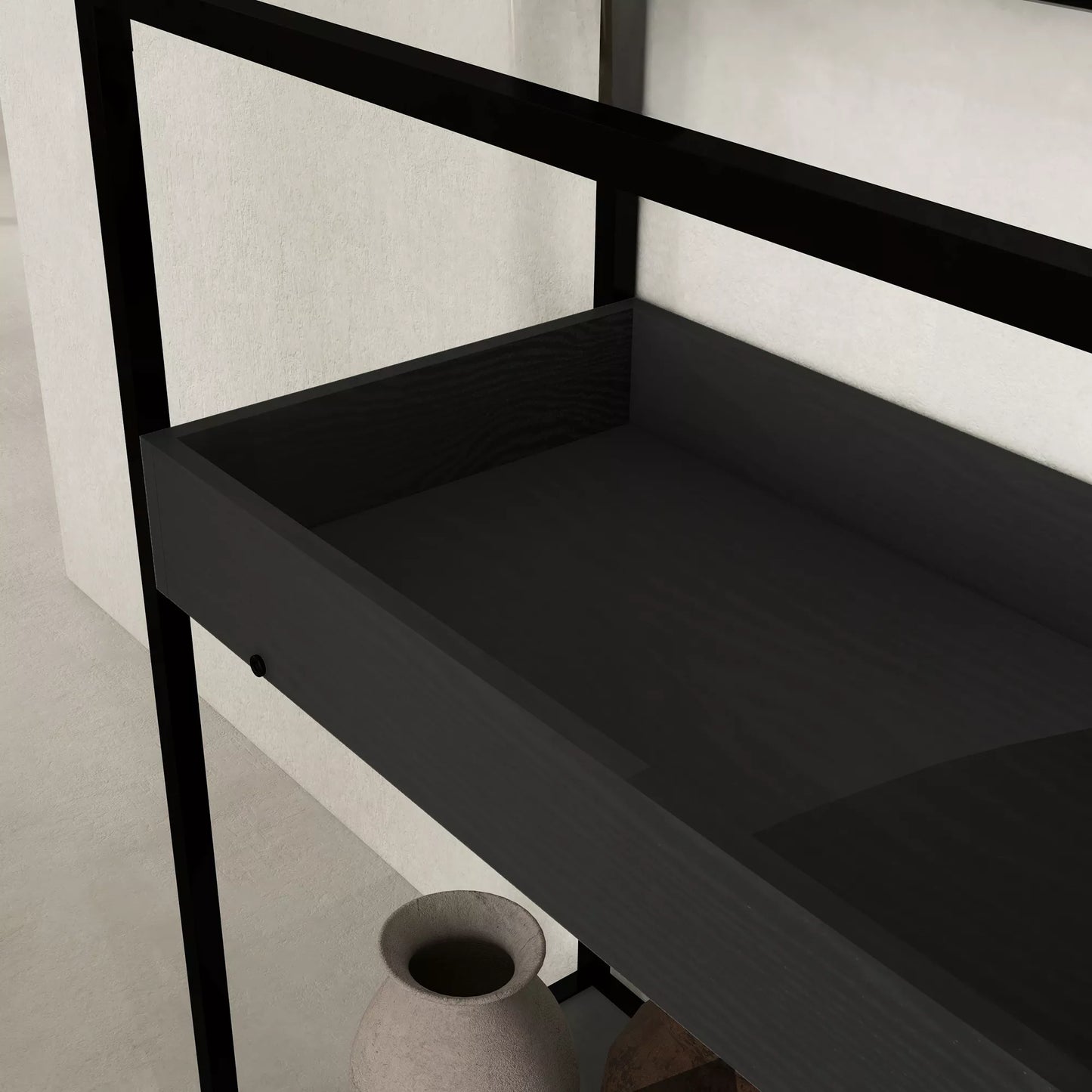 Konsolė su 2 lentynomis, prieškambario stalas, prieškambario konsolė, juoda