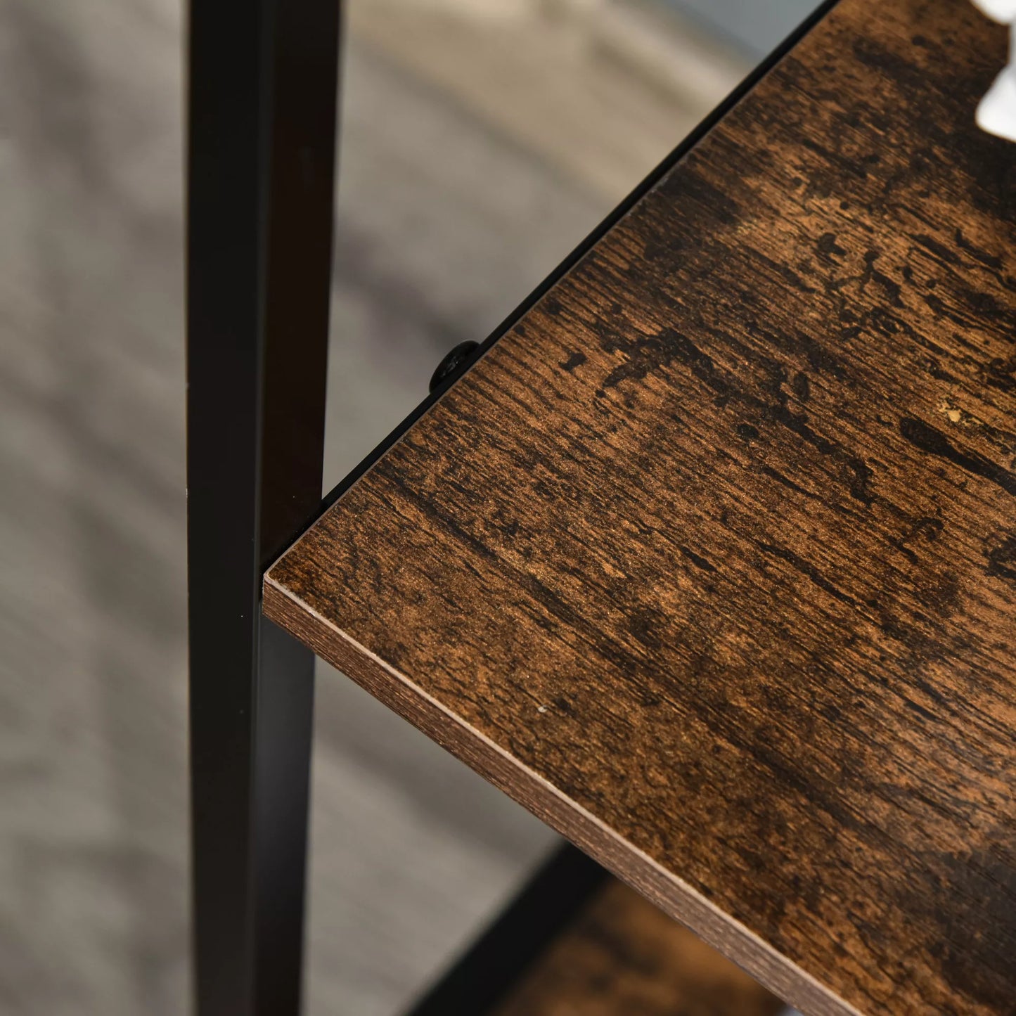 Saugojimo komoda, 3 medžiaginiai stalčiai, lentynos, metalinis rėmas, ruda+pilka