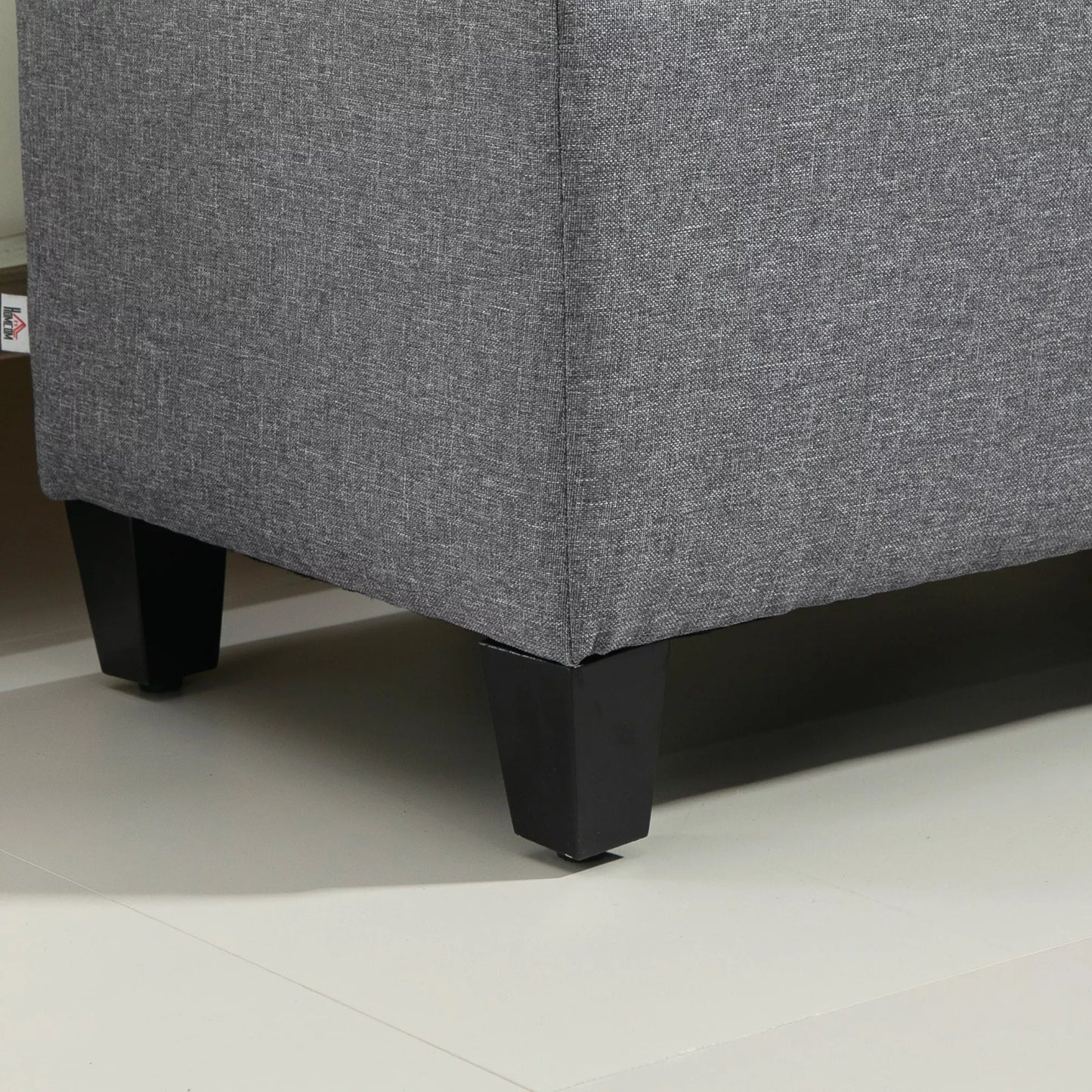 Suolas su daiktadėže, apmuštas, lininio tipo poliesteris, kaučiuko mediena, 100 x 40 x 44 cm, šviesiai pilkas