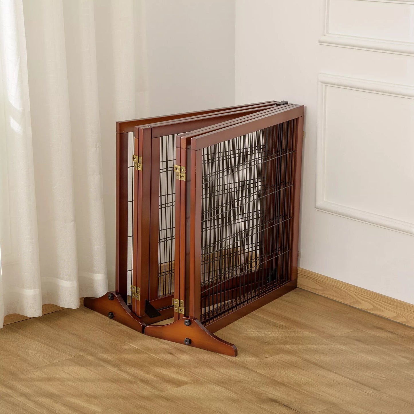 Sulenkiama tvorelė šunims, pušies mediena, 432 x 36 x 70 cm, kavos spalvos