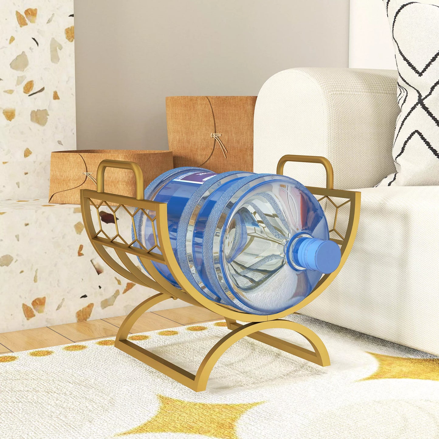 Vidaus patalpų medienų laikiklis 46 x 36 x 41 cm, židiniui, krosniai, metalas, auksas