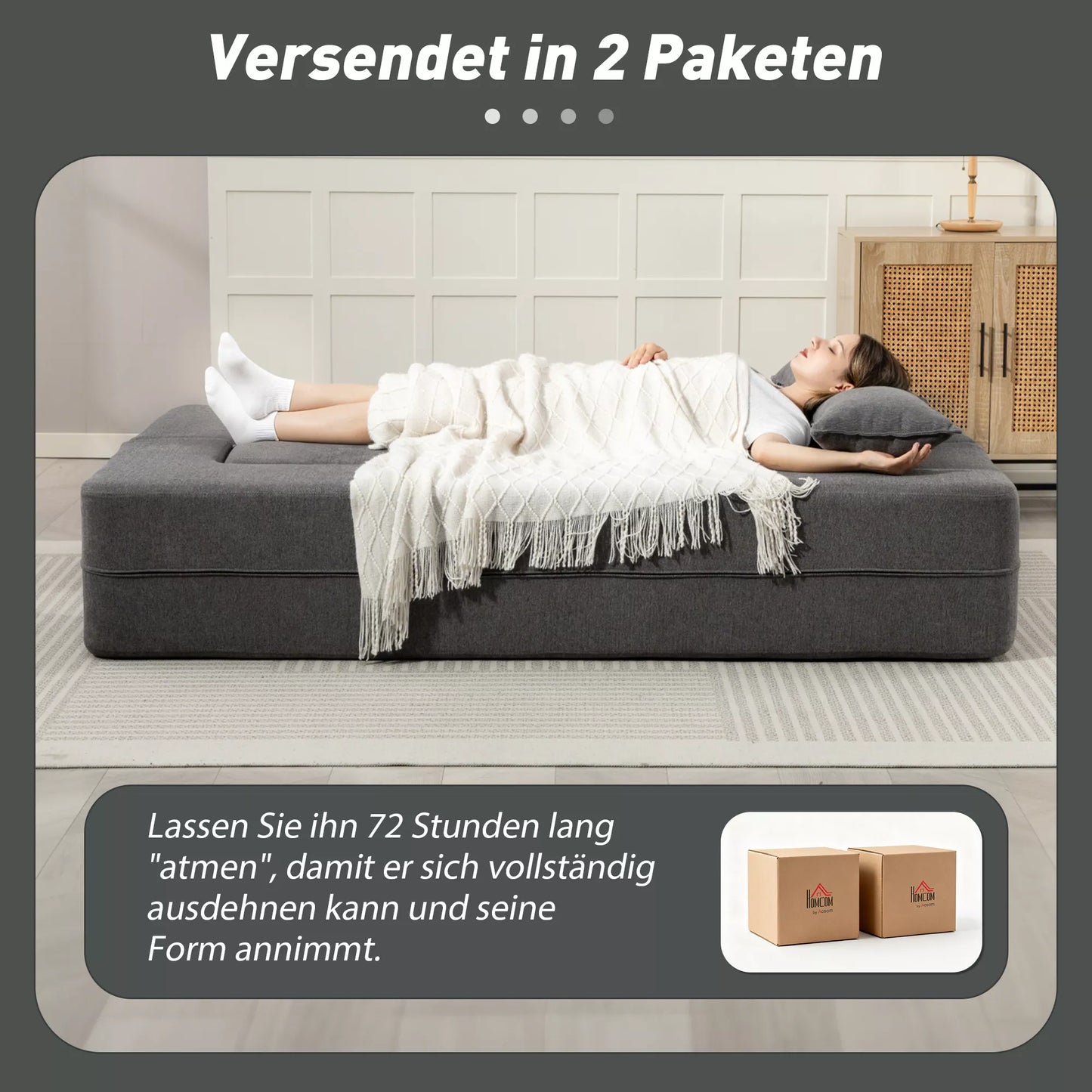 2 vietų putplasčio sofa-lova, miegamoji sofa su plačiais porankiais, 2 pagalvėlės, 360 kg keliamoji galia, pilka