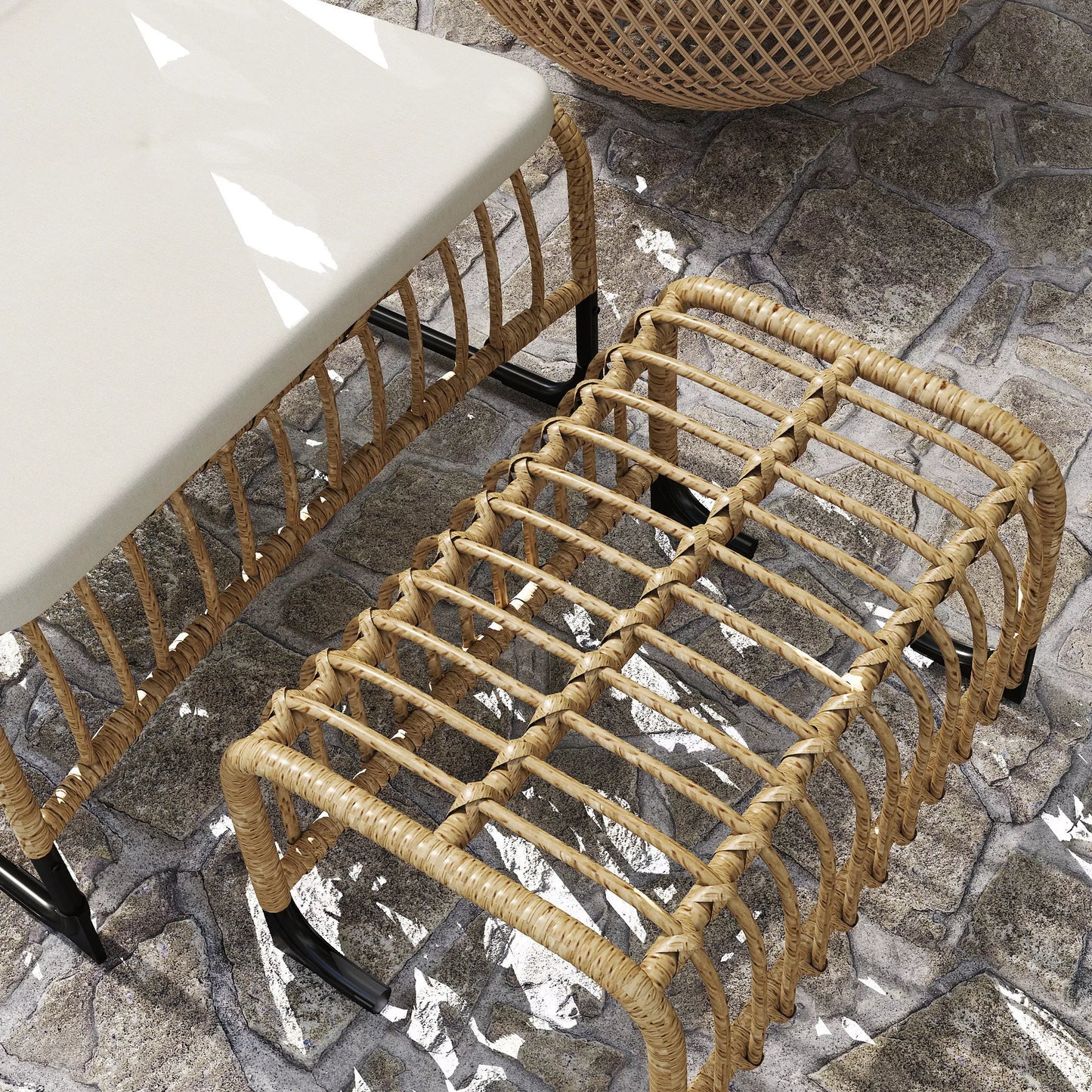 Rotango poilsio krėslas su pakoja, atsparus UV spinduliams, sodo krėslas su pagalve, dirželiais, 65 x 93 x 80 cm, natūrali mediena