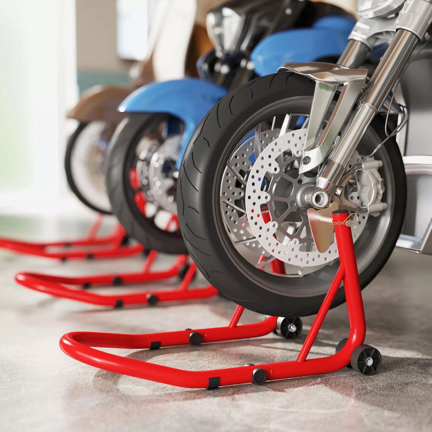 Motociklo stovas, priekinis/galinis, montavimo stovas, motociklo keltuvas, iki 544 kg, plieninis, raudonas