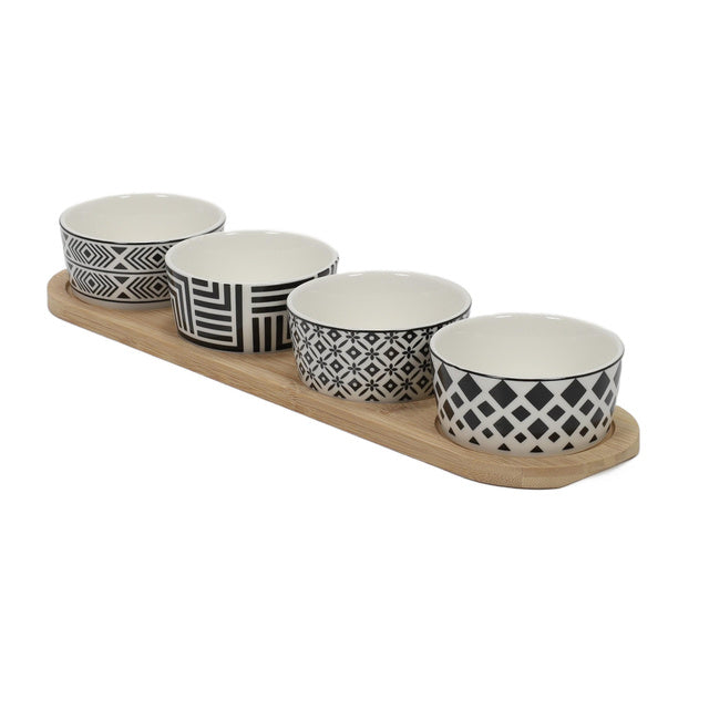 Medinis serviravimo padėklas 37×10 cm su 4 indeliais