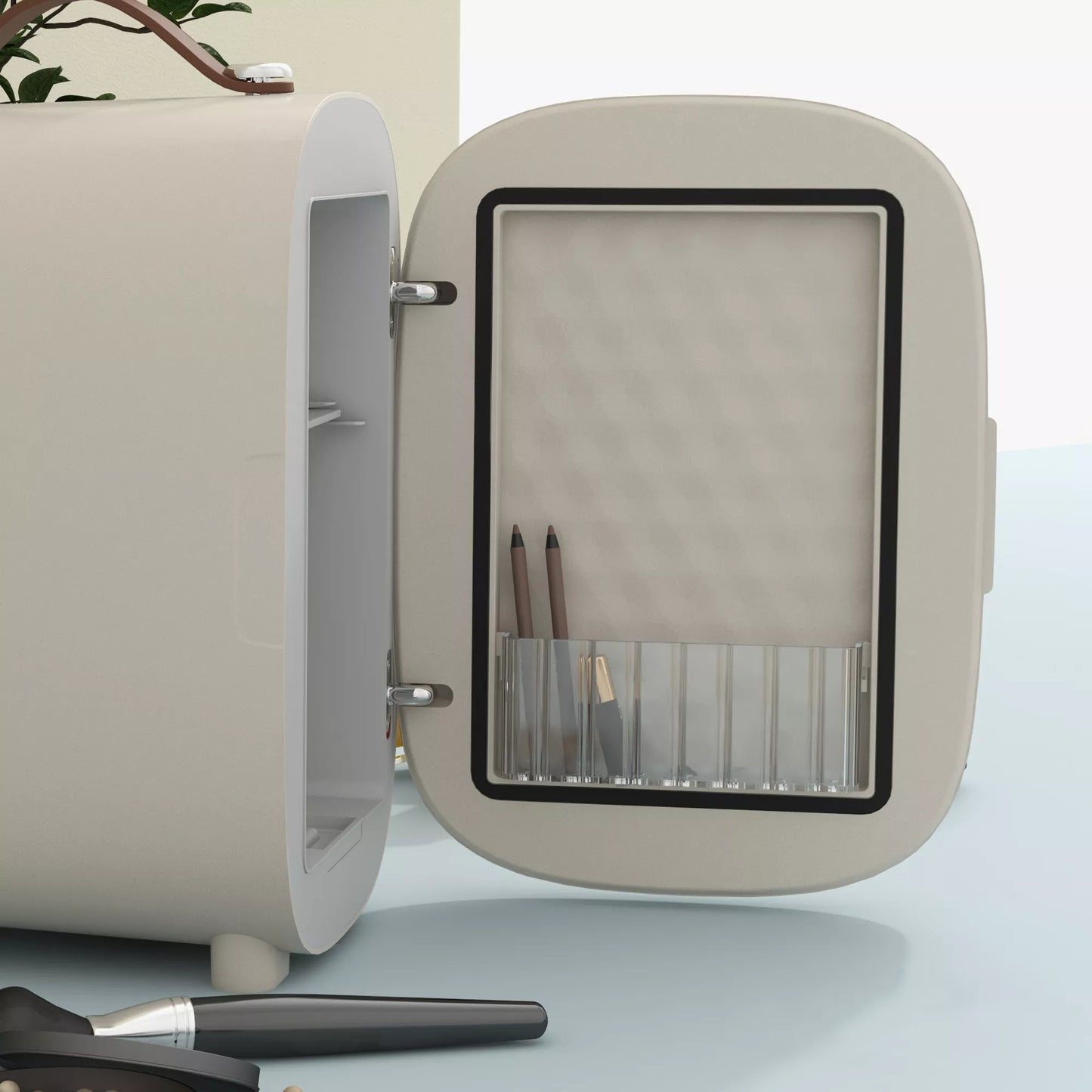 Mini šaldytuvas Grožio šaldytuvas, 4 L talpa, 20,3 x 26,3 x 28 cm, kreminės baltos spalvos