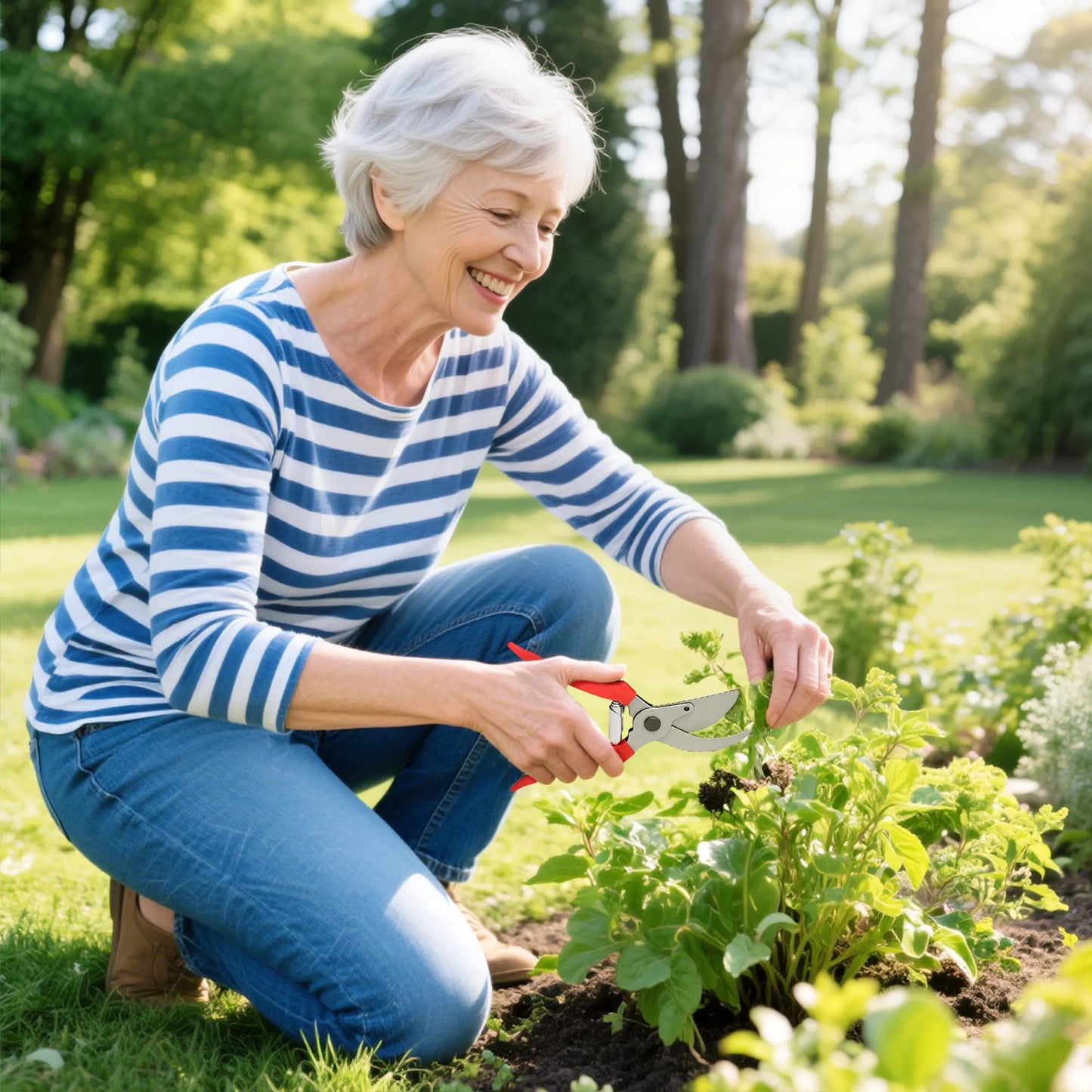 3 dalių sodo žirklių rinkinys su plieniniais ašmenimis ir rankena