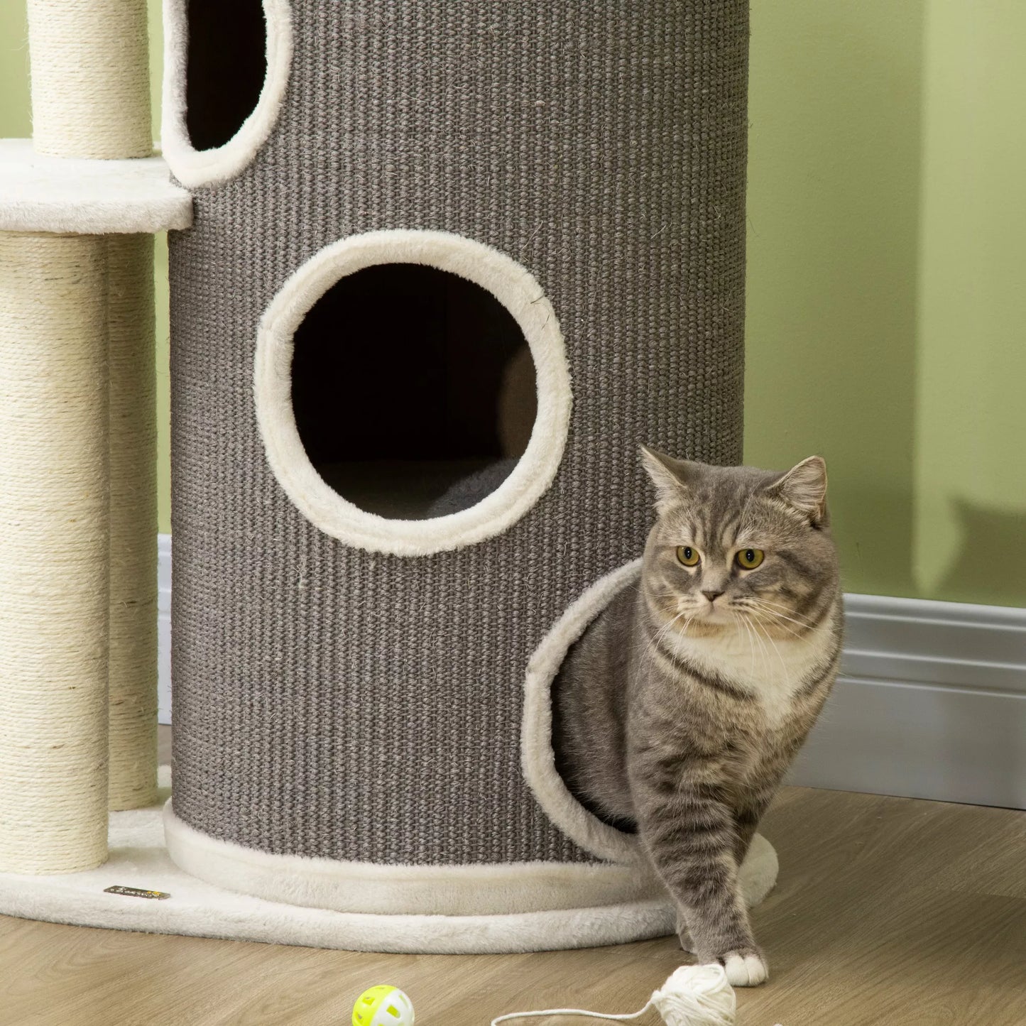 Kačių medis su kačių guoliu ir braižymo statine katėms, 60 cm x 44,5 cm x 109 cm, Pilka + Natūrali + Balta