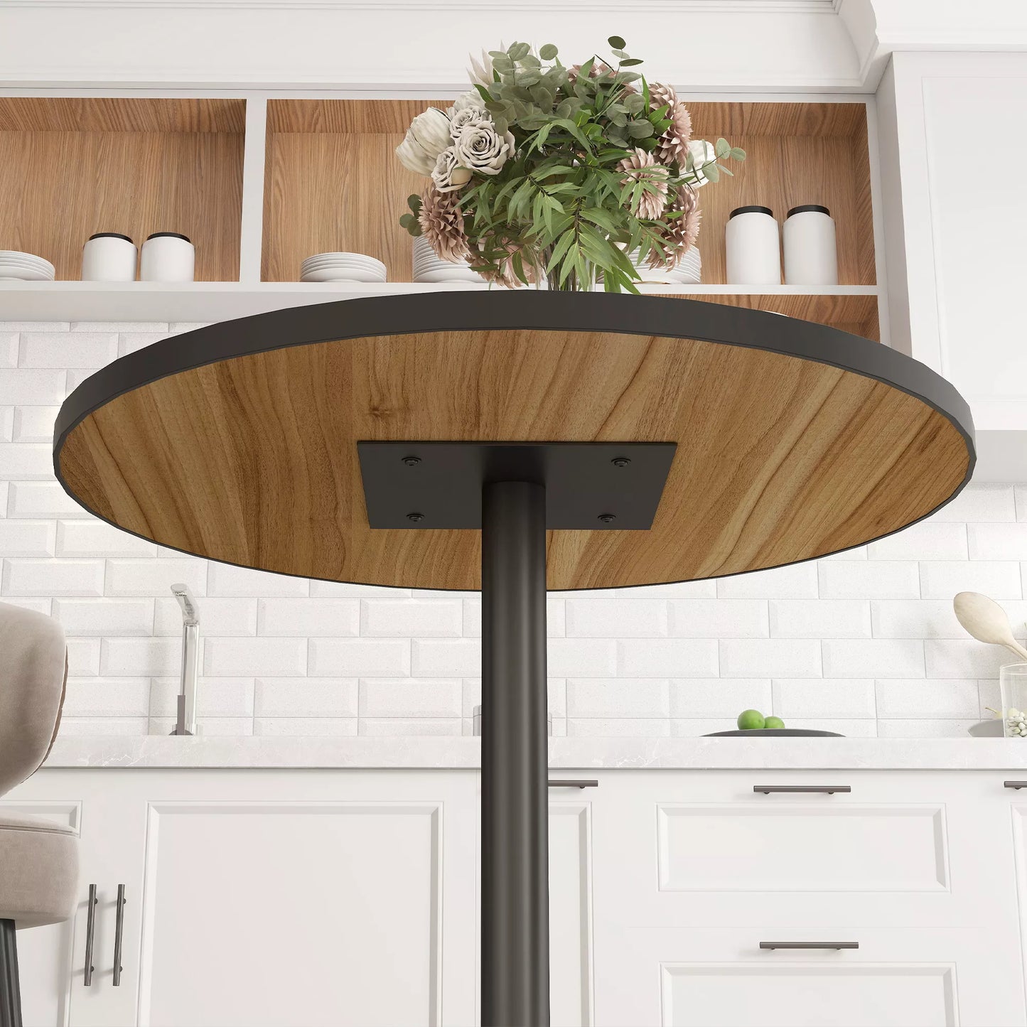 Apvalus valgomasis stalas, ąžuolo išvaizdos, kompaktiškas dizainas, 2-4 žmonėms, ąžuolas