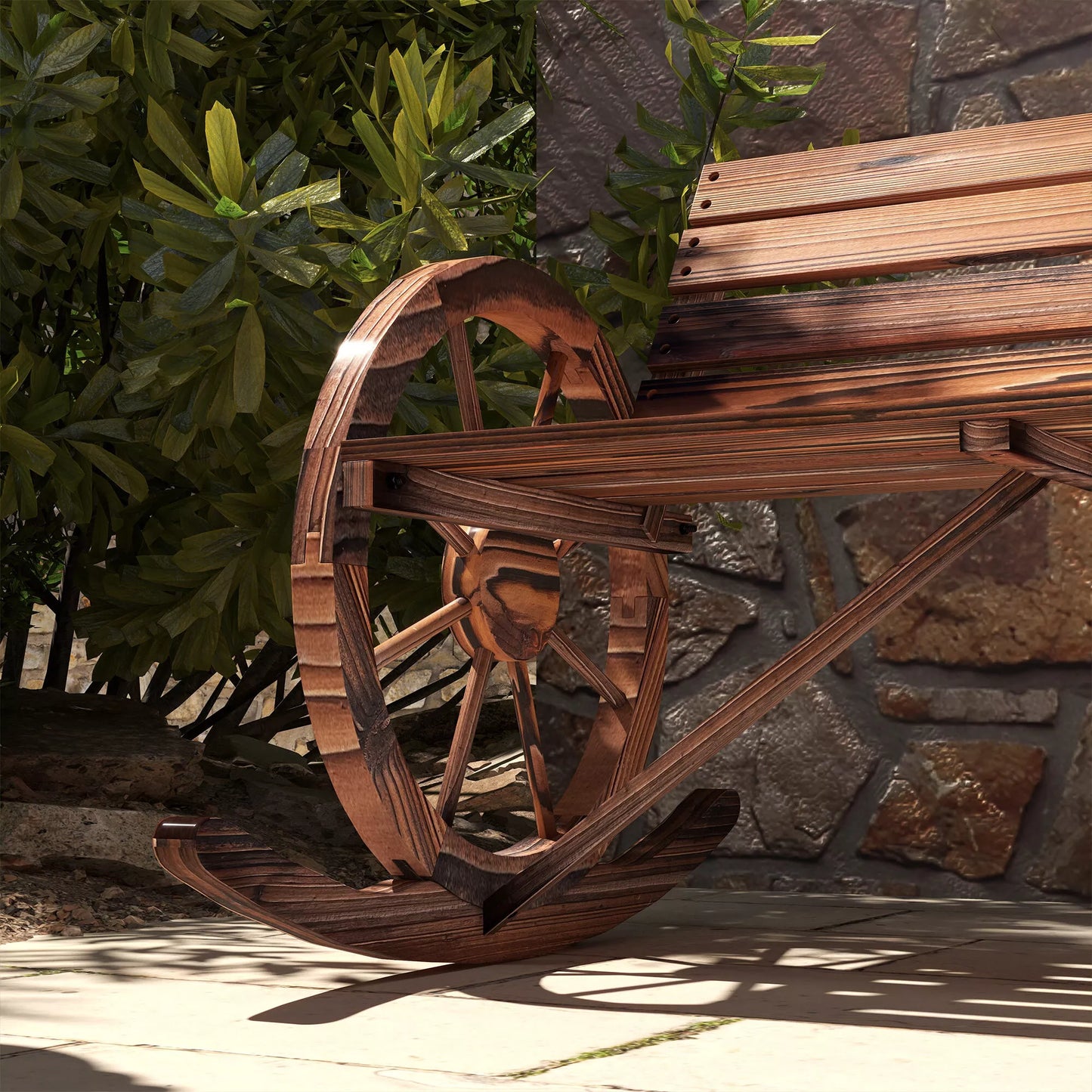 Sodo sūpynės su atlošiamais atlošais, 2 vietos, su ratų formos porankiais, balkonui, sodui, terasai, karbonizuotos.