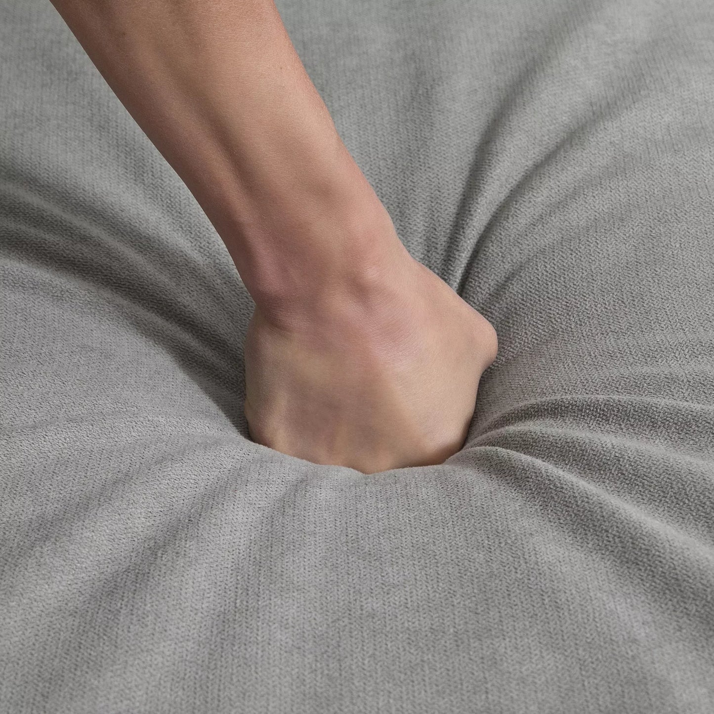 Kampinė sofa, 3 vietų sofa su patalynės dėže ir pagalvėlėmis, L formos kampas, audinio apmušalas, pilka