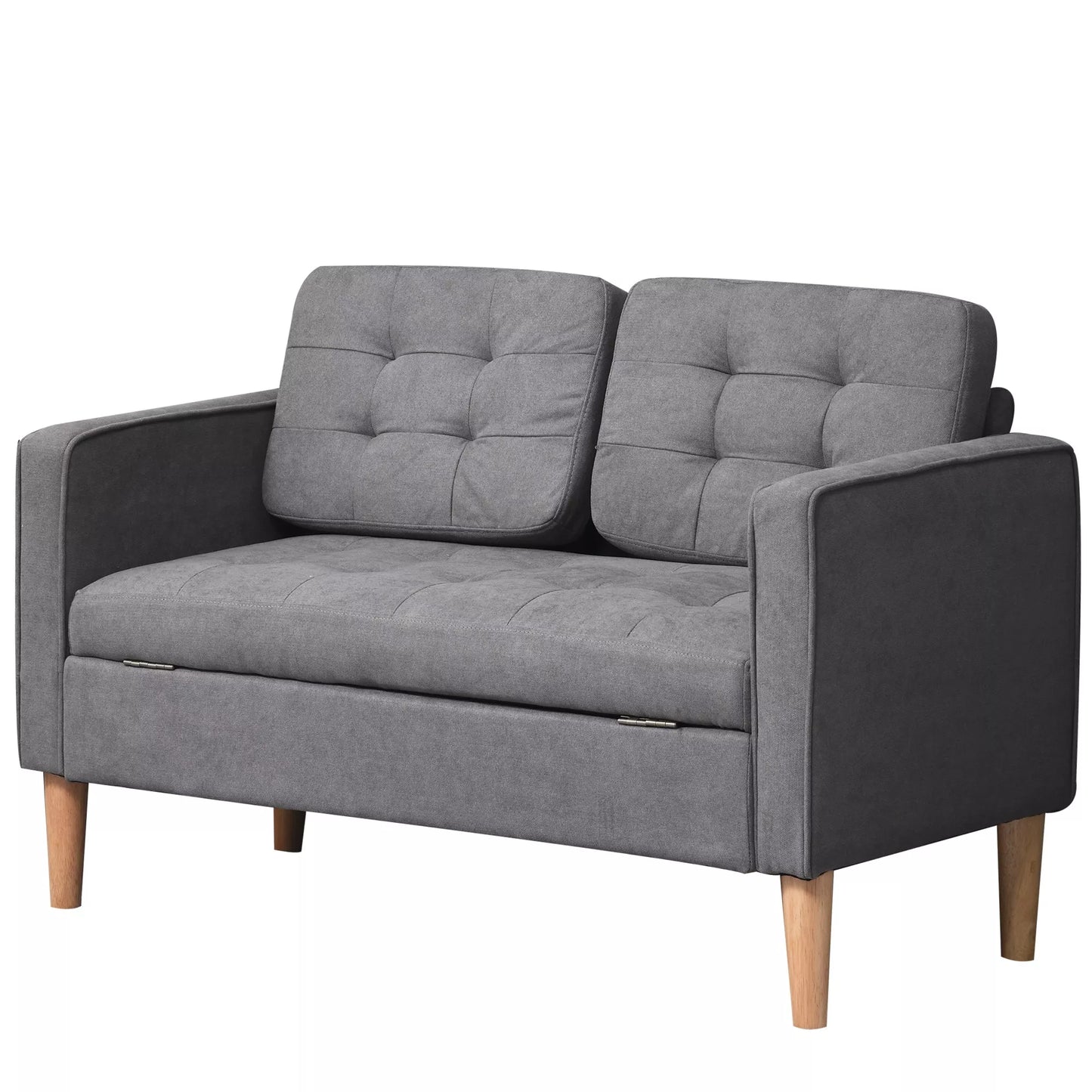 2 vietų sofa, "Couch" su daiktadėže, medinės kojelės, minkšta sofa su velvetine išvaizda svetainei, miegamajam, 117x 62 x 78 cm, pilka