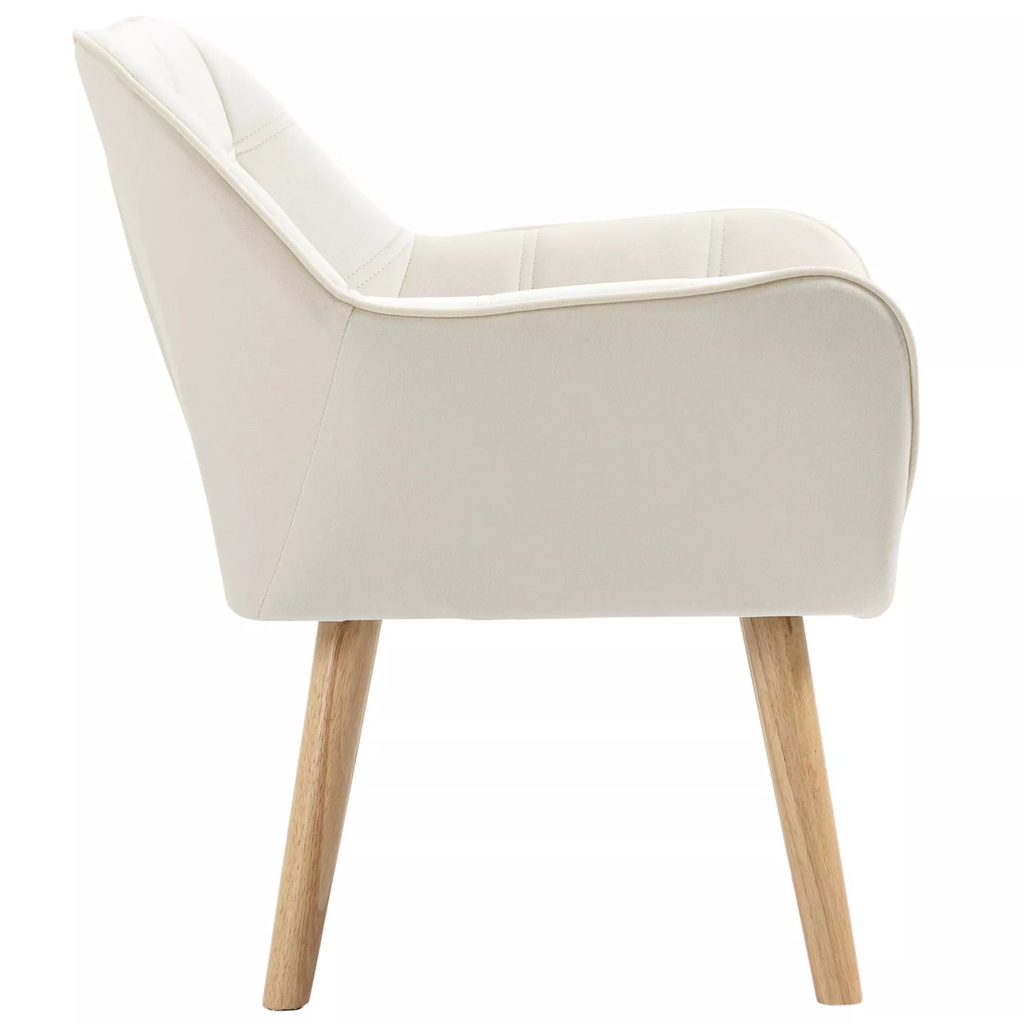 Minkštas fotelis, akcentinis fotelis, skandinaviško dizaino, aksomito išvaizdos, iki 120 kg, kaučiukmedžio kojelės, kreminės spalvos