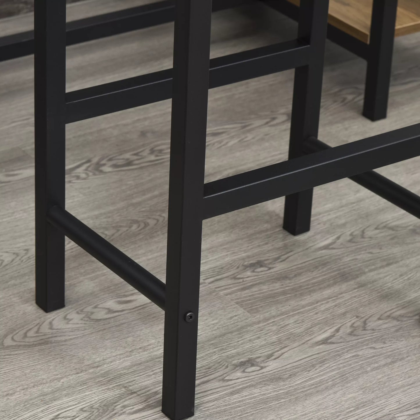 Baro stalo komplektas, aukštas stalas su 2 baro kėdėmis, 3 dalių virtuvės prekystalio komplektas su butelių laikikliu, medžio drožlių plokštė, plienas, natūralus+juodas, 108 x 60 x 95A cm