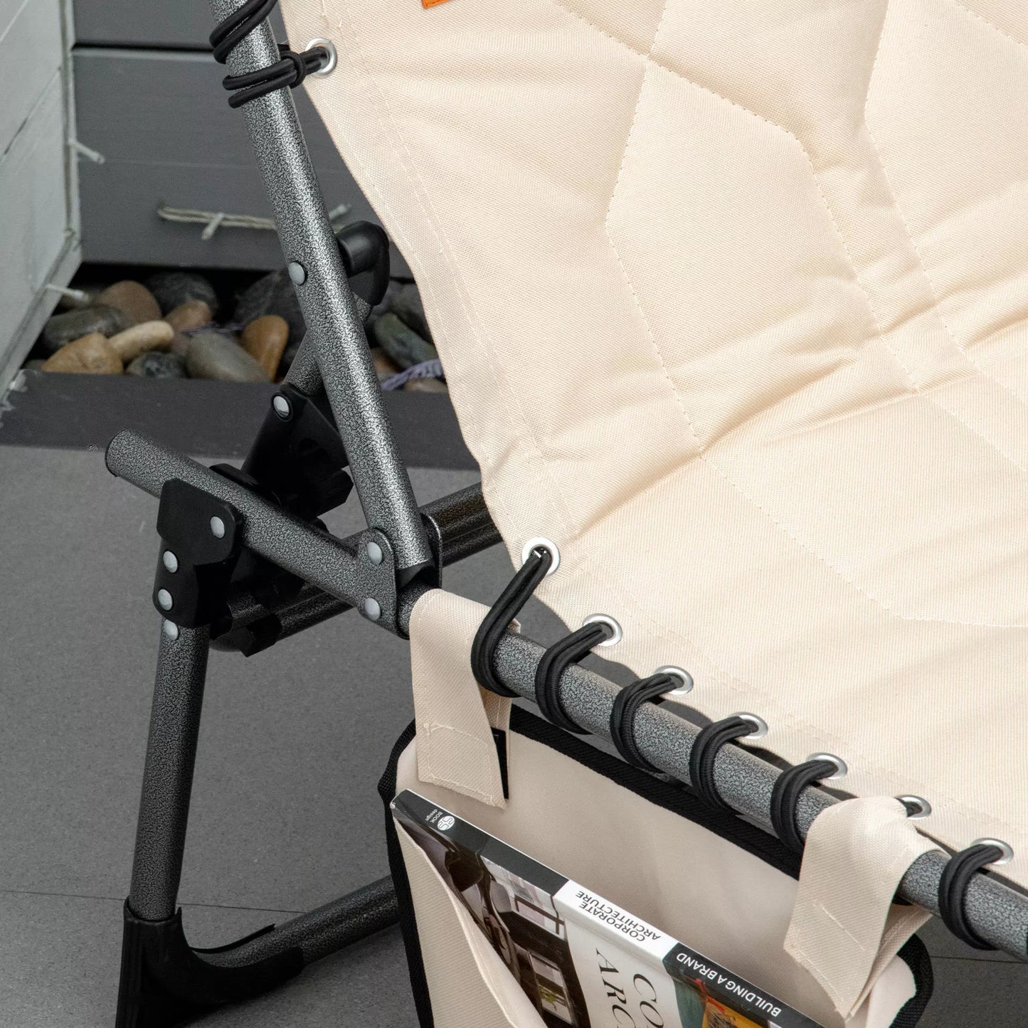 Saulės gultas, sulankstomas sodo gultas, sulankstomas gultas su pagalvėmis, 5 pakopų atlošas, oksfordo audinys, 188 x 57 x 30 cm, smėlio spalvos