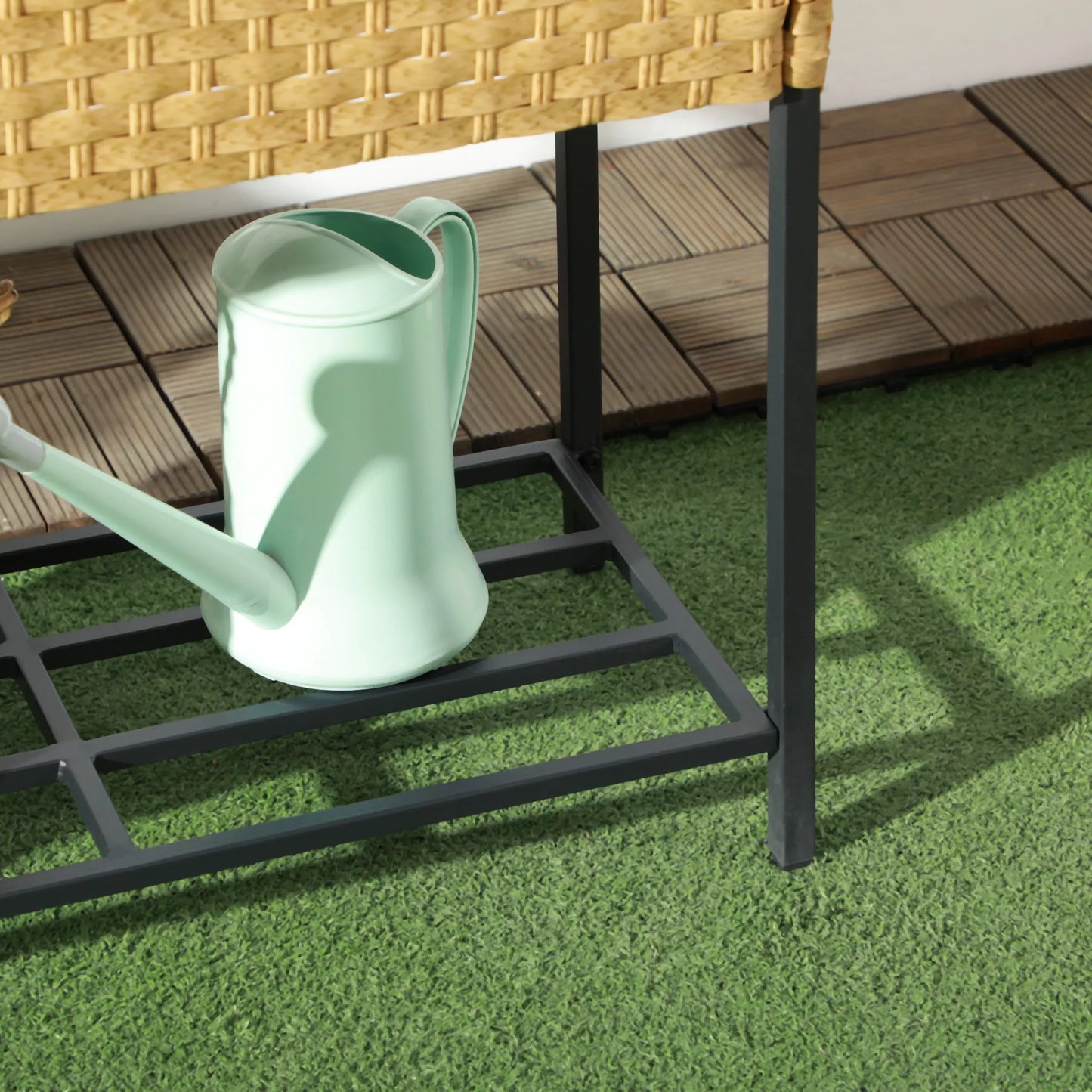 Pakeltas gėlynas, gėlių dėžė, gilus laikymo skyrius, metalinis rėmas/poliratanas, 70 x 30 x 72 cm, smėlio spalvos