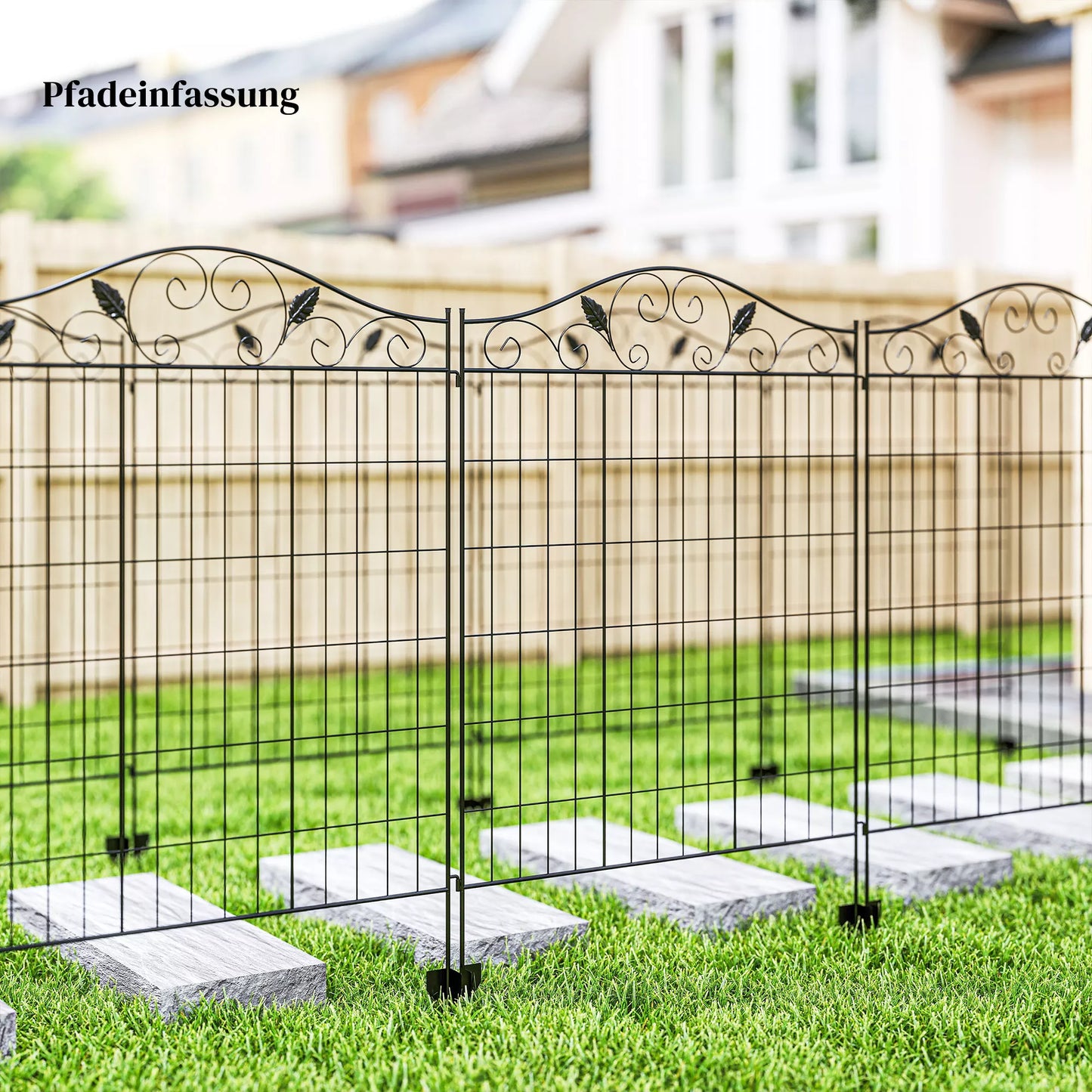 Sodo tvora Tvoros grotelės, vintage dizainas, atsparios atmosferos poveikiui, 365 cm x 0,8 cm x 112 cm, juodos spalvos