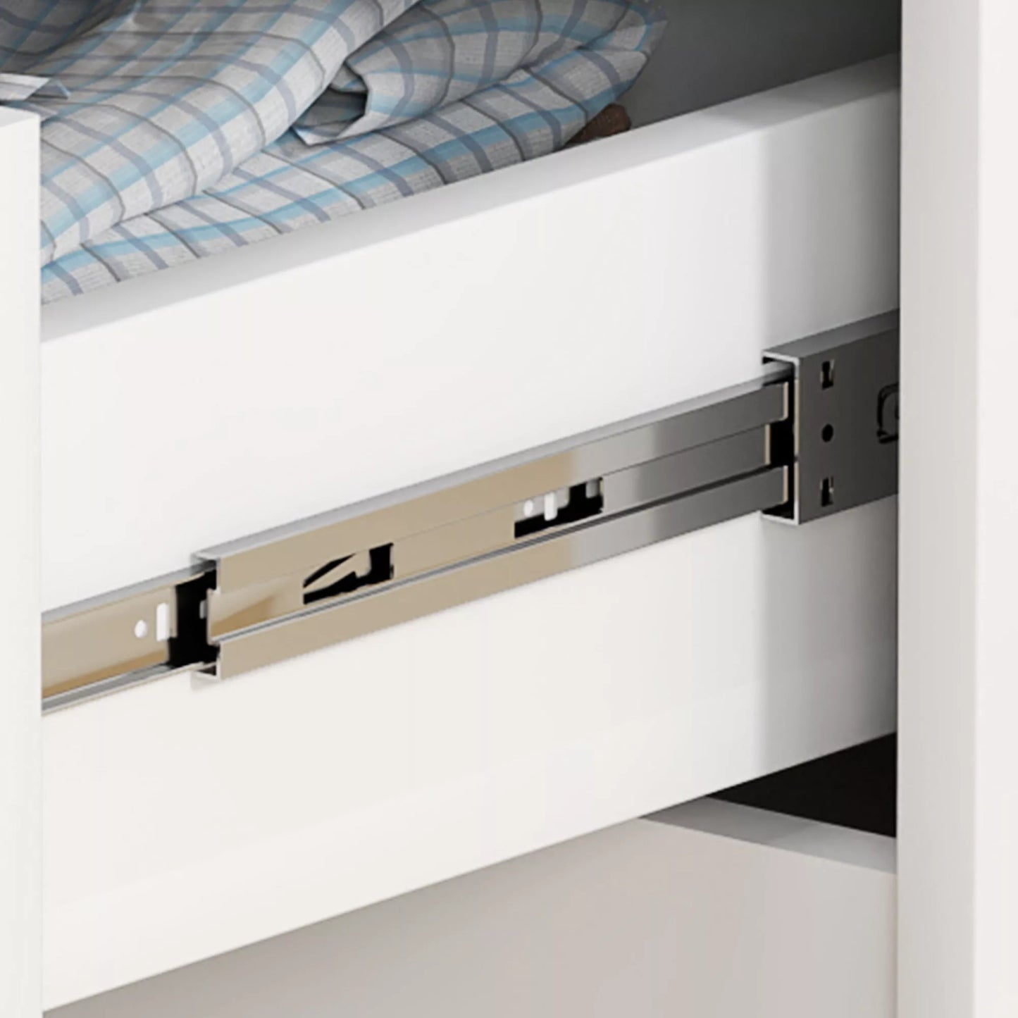 Šiuolaikiška komoda, spinta, 4 stalčiai, mediena, apsauga nuo apvirsties, kojų pagalvėlės, balta