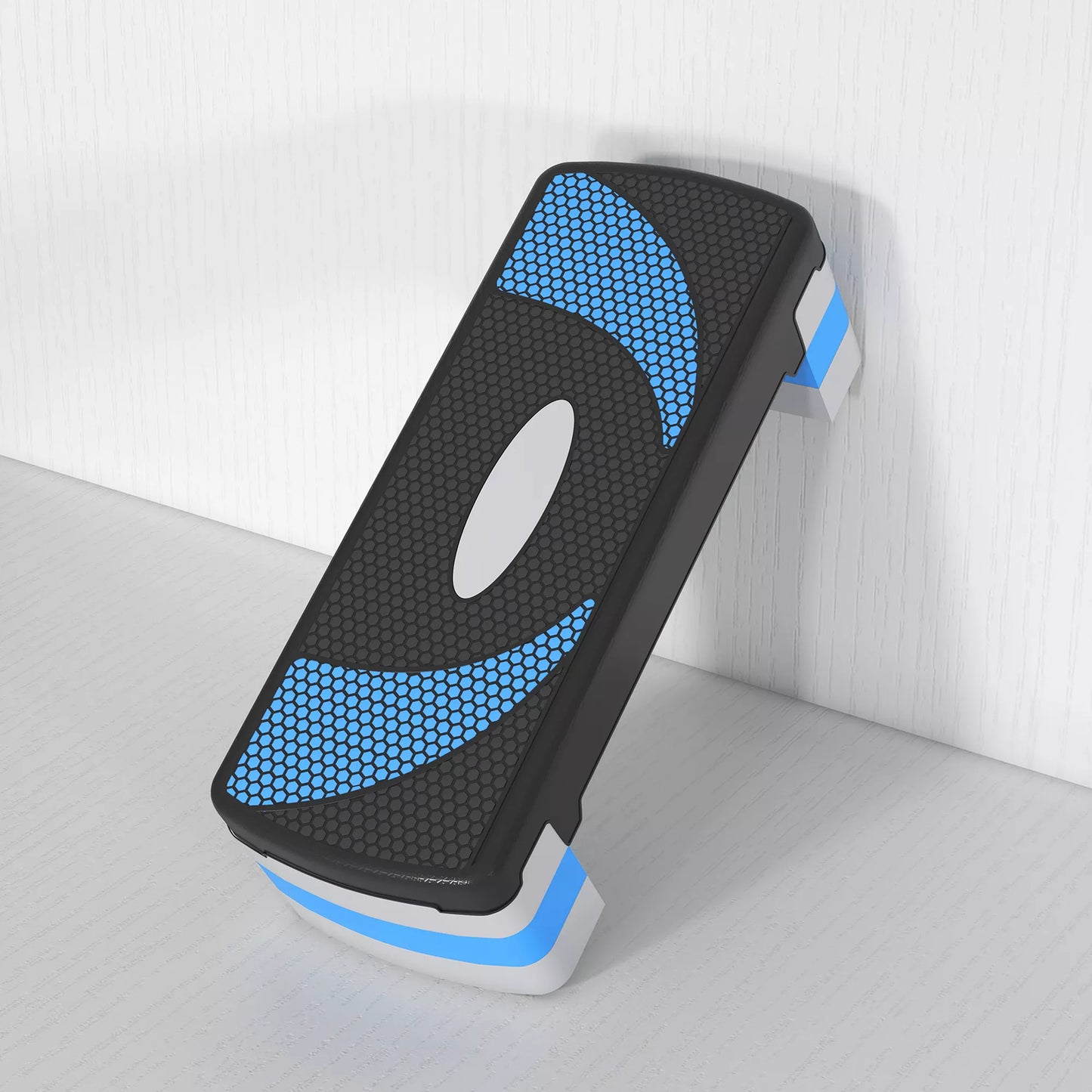 Aerobikos stepperis 3 pakopų, reguliuojamo aukščio, 80 x 31 x 20 cm, Juoda+Šviesiai mėlyna+Pilka