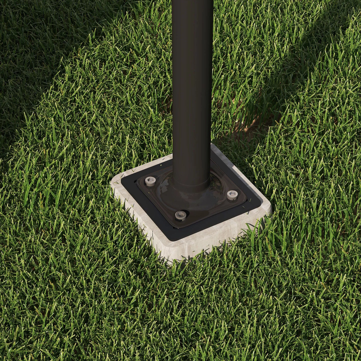 Skėčio stovas, pagrindas skėčiui, tvirtinimas prie žemės, fiksuotas montavimas, metalas, tamsiai pilkas