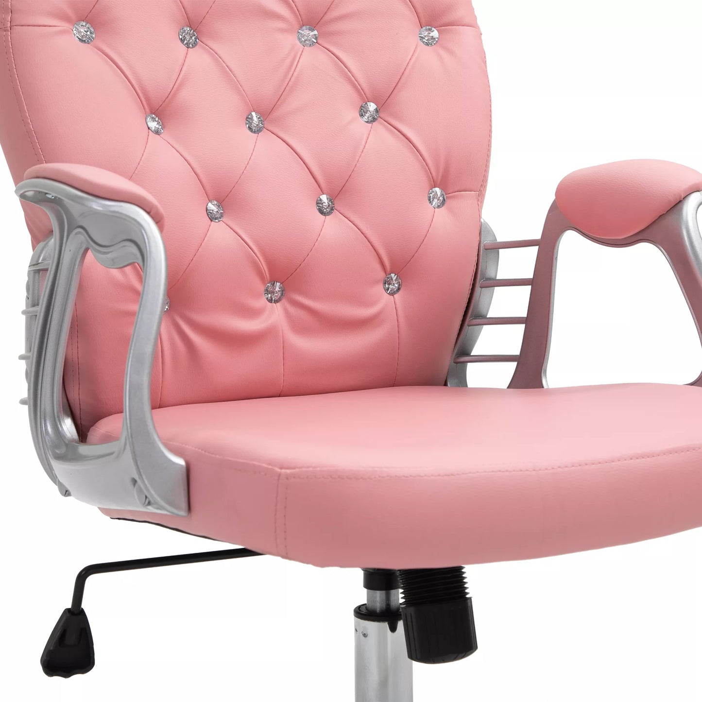 Ergonomiška biuro kėdė su porankiais, paminkštinta atlošo dalimi, aukščio reguliavimo kompiuterio kėdė su dirbtinės odos išvaizda, pasukama kėdė namų biurui, rožinė