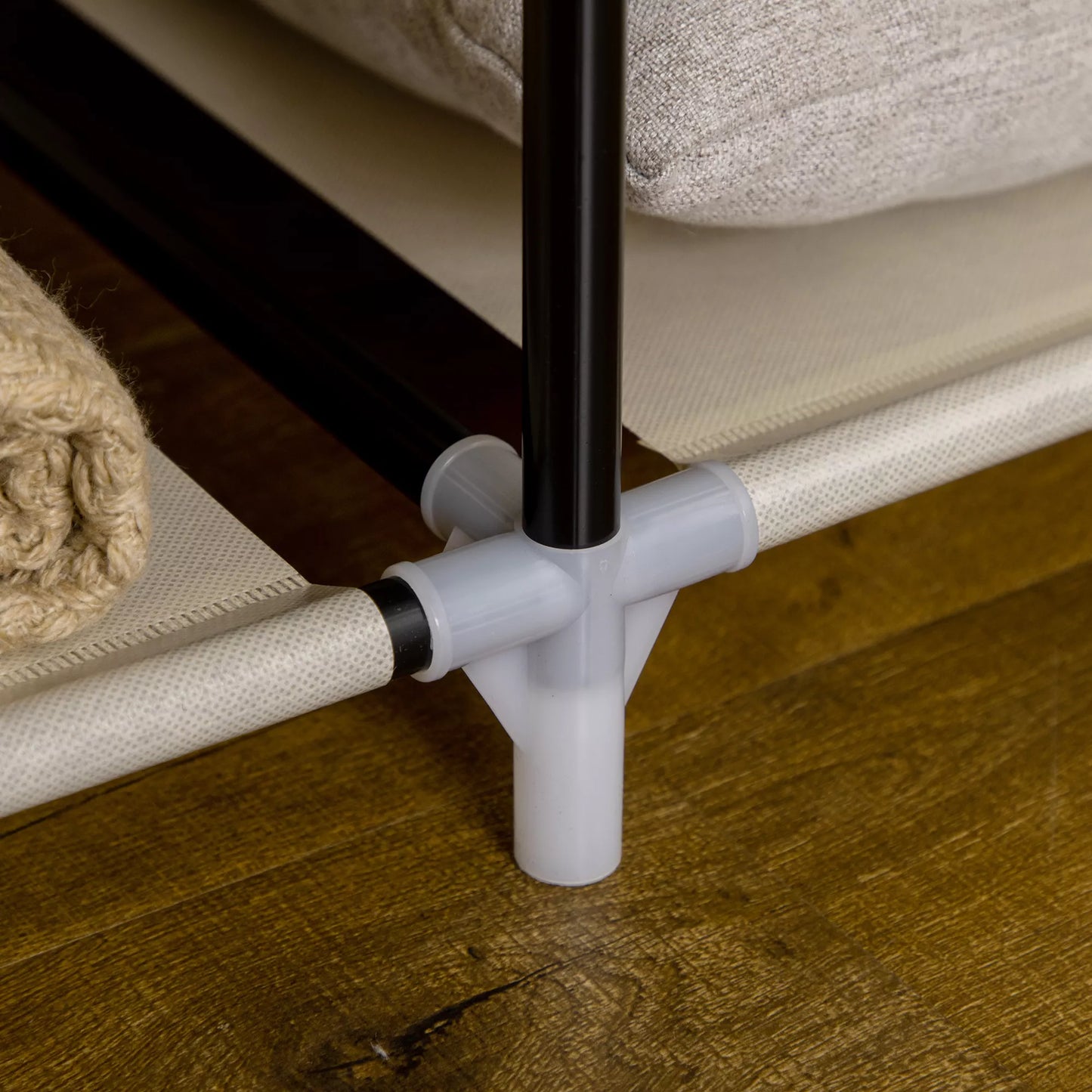 Audinio drabužių spinta, laikymo sprendimas, 8 lentynos, 2 drabužių pakabinimo strypai, smėlio spalvos