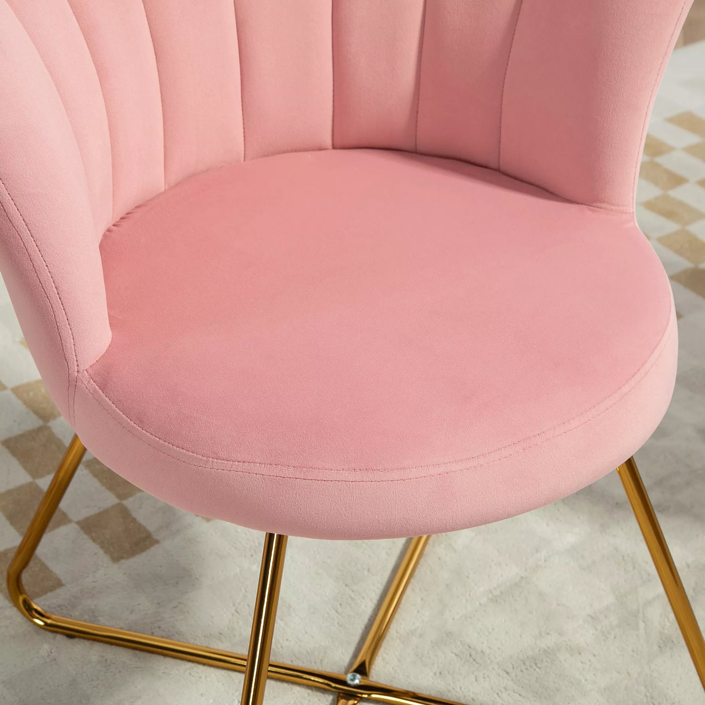 Rožinė akcentinė kėdė su atlošu, lotuso dizaino, metalinėmis kojomis