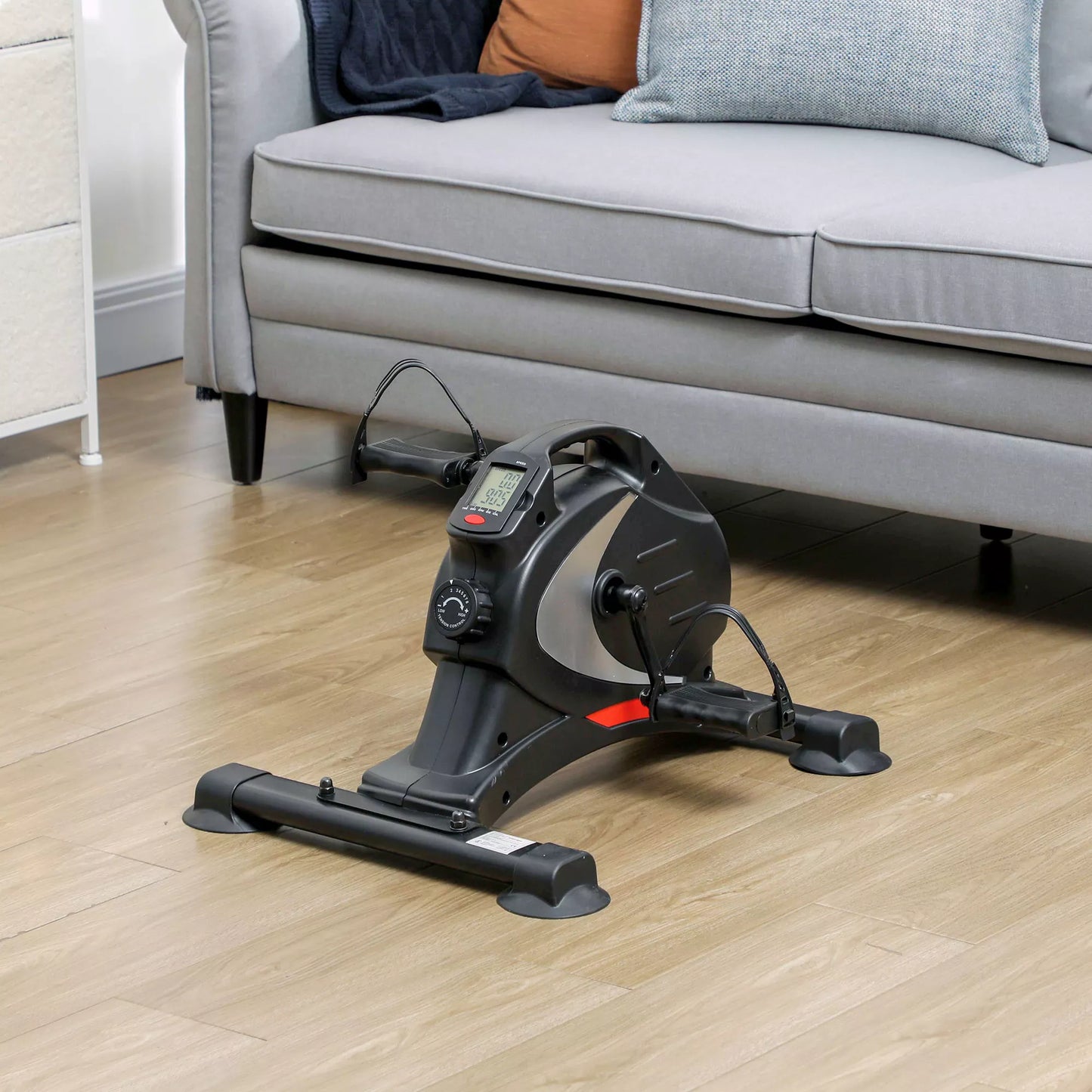 Mini treniruočių dviratukas, pedalų treniruoklis, treniruoklis su 8 pasipriešinimo lygiais, LCD ekranu, metalas, plastikas, juoda spalva