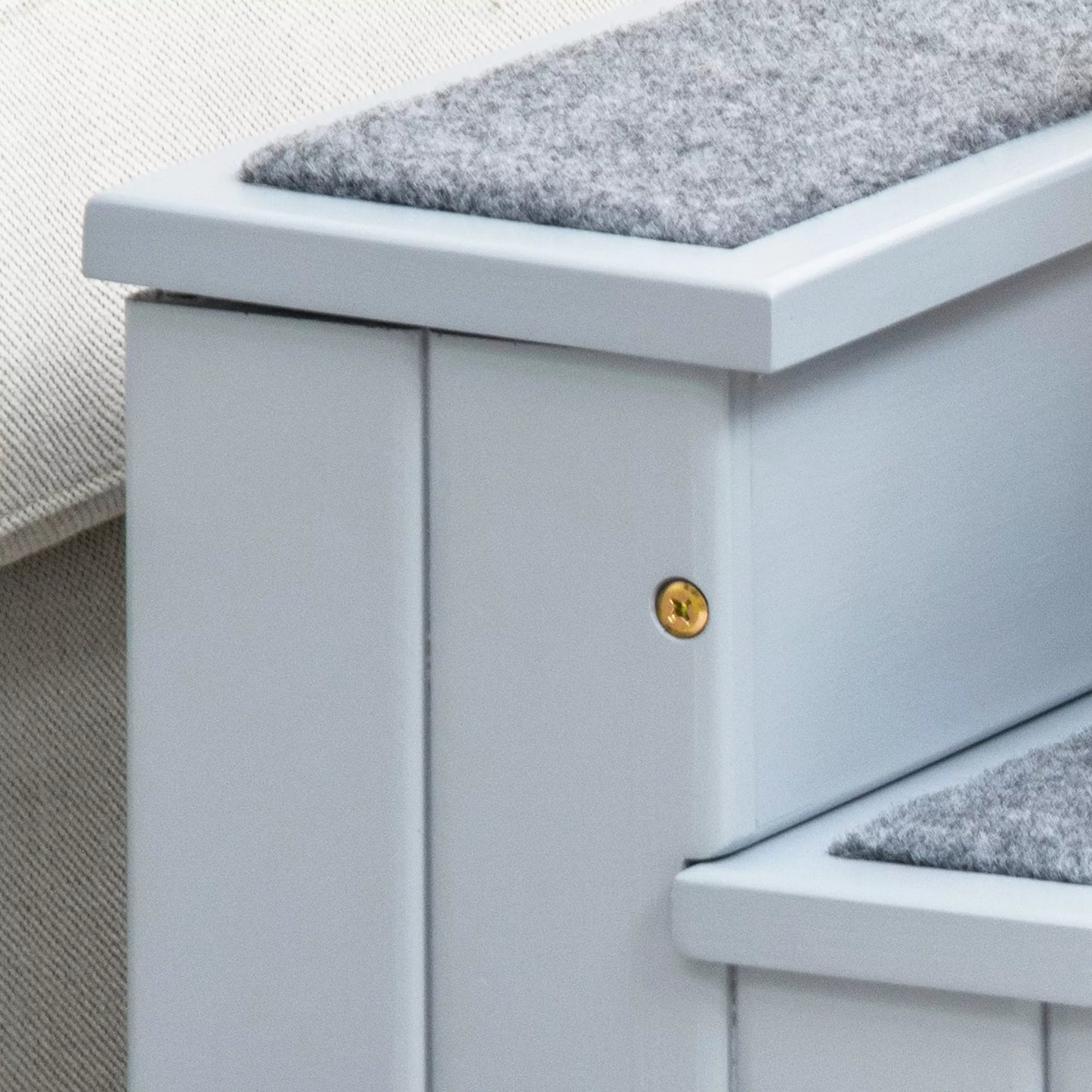 Šunų laiptai, 3 pakopos, 38 cm aukščio, naminių gyvūnų laiptai mažų ir vidutinių šunų, kačių laiptai, šunų rampa, pagalba lipant į lovą, sofą, kušetę ir automobilį, pilkos spalvos.