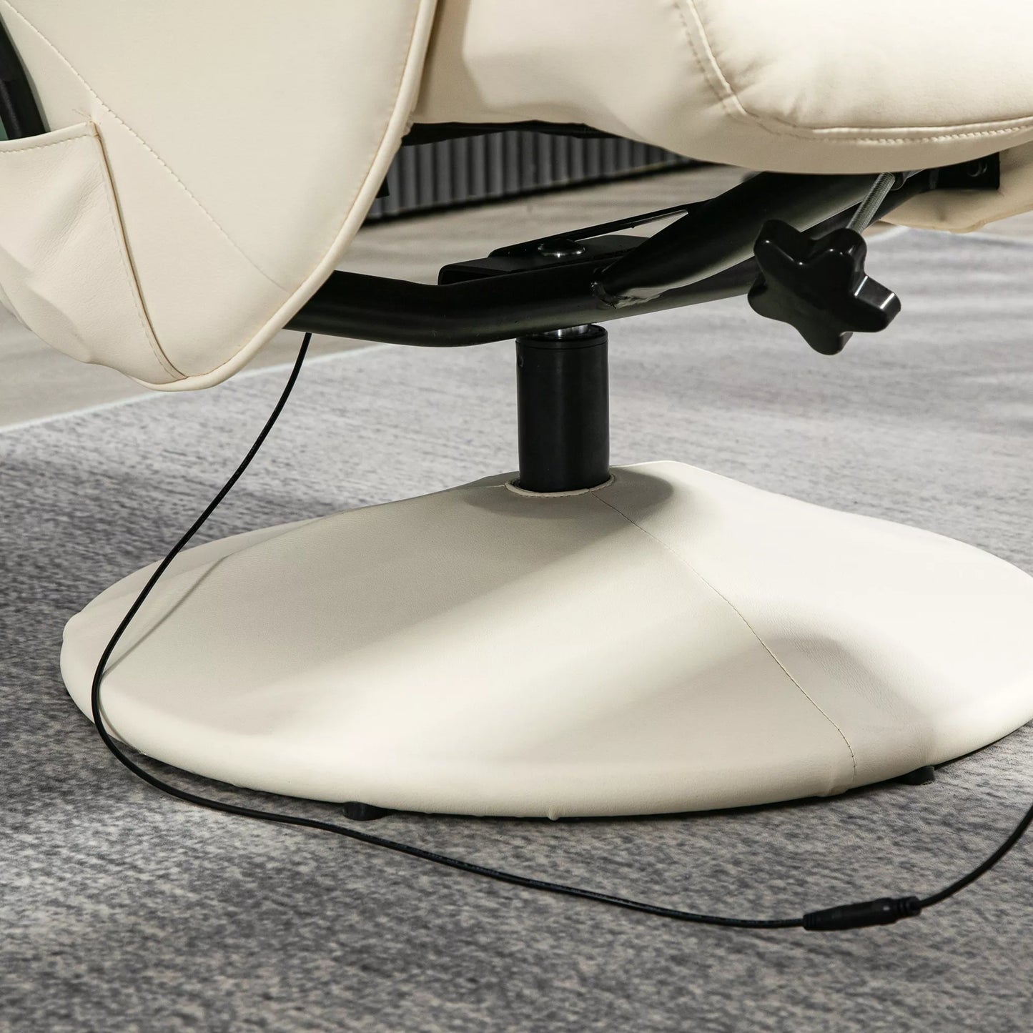 Atlojamas krėslas su pėdų atrama, Ergonominis krėslas su 10 vibracijos taškų, dirbtinė oda, 76 x 81 x 105 cm, kreminės baltos spalvos